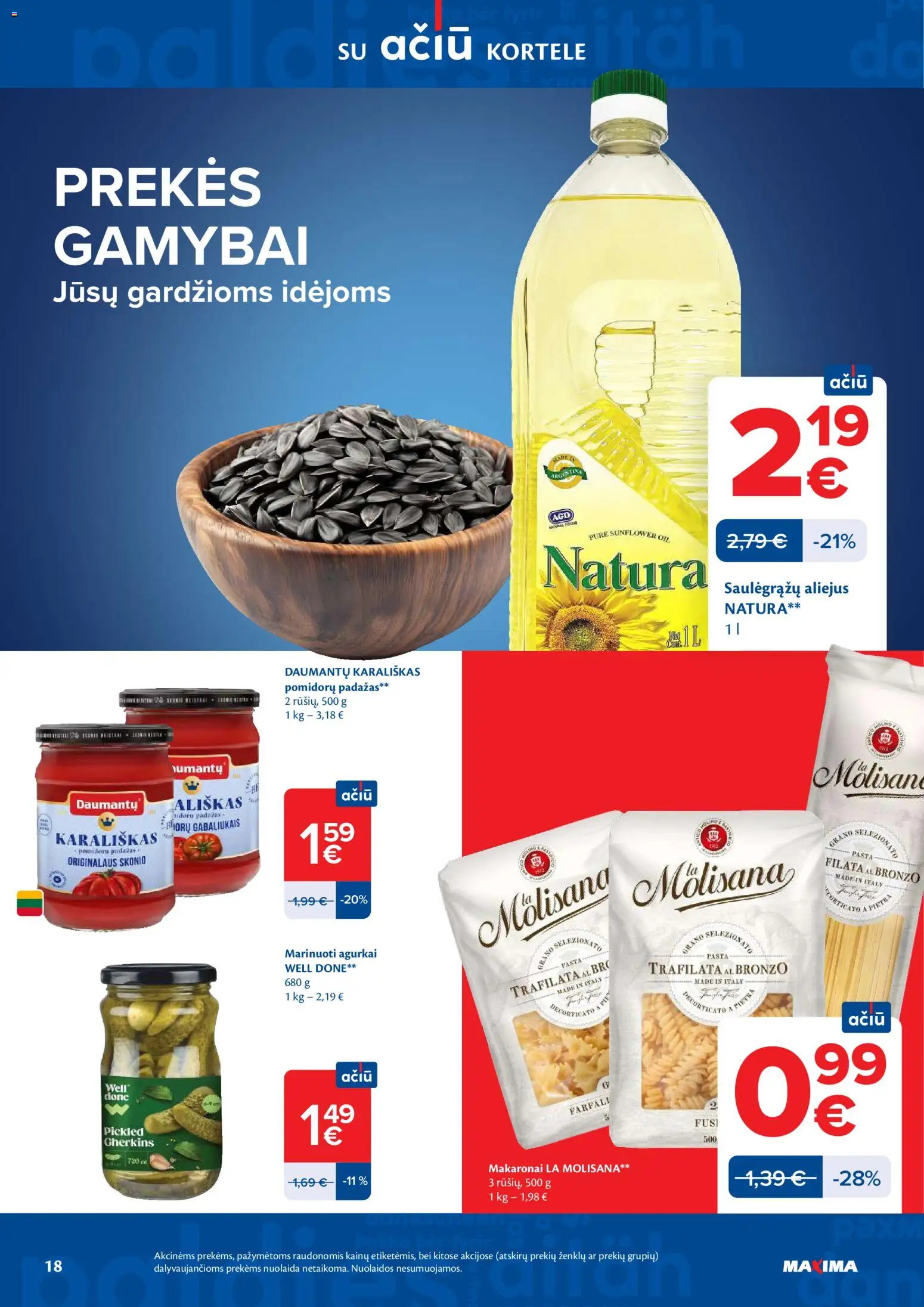 MAXIMA akcijos nuo 24.03.2026 | Puslapis: 18 | Prekių: Agurkai, Aliejus, Padažas, Makaronai