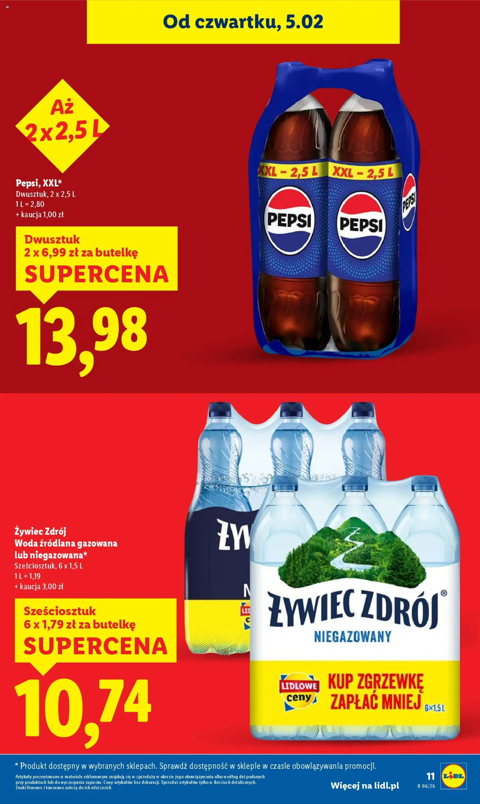 Lidl Gazetka od 05.02.2026 | Strona: 11 | Produkty: Woda źródlana, Pepsi, Woda