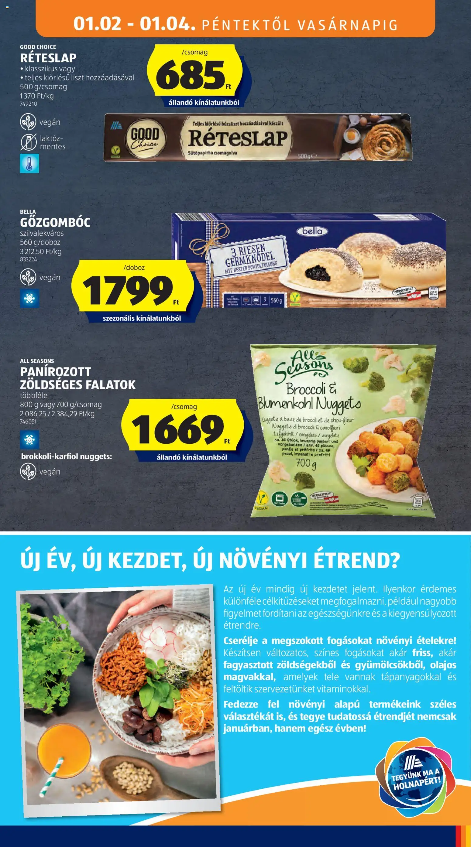 Aldi akciós ujság - amely érvényes a következő dátumtól: 02.01.2026 | Oldal: 19 | Termékek: Nuggets, Réteslap, Vegán