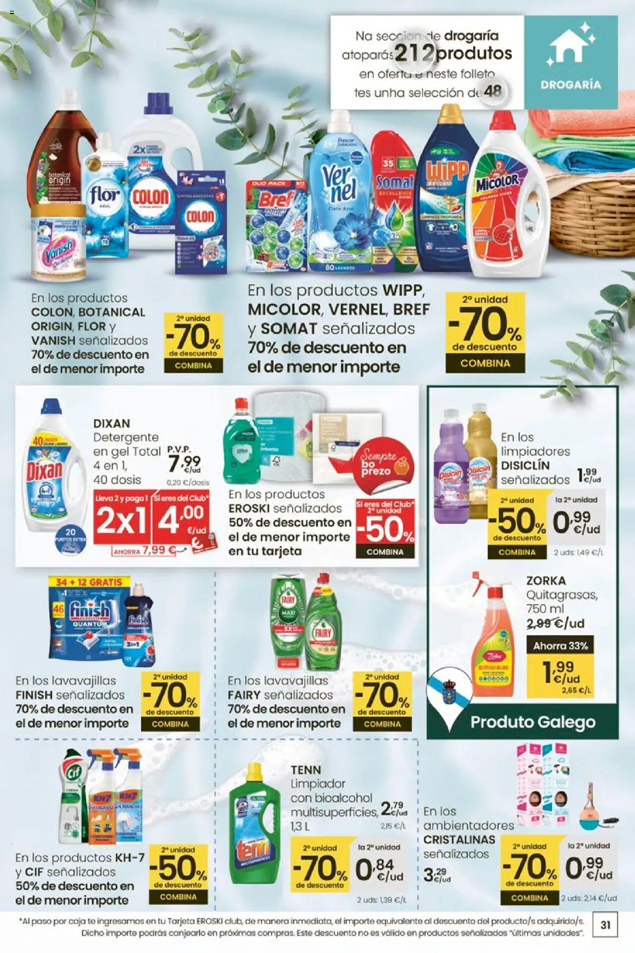 Eroski - ¡Ofertón! 2a unidade -70 │ válido desde el 18.09.2025 | Página: 31 | Productos: Detergente, Té, Lavavajillas, Caja