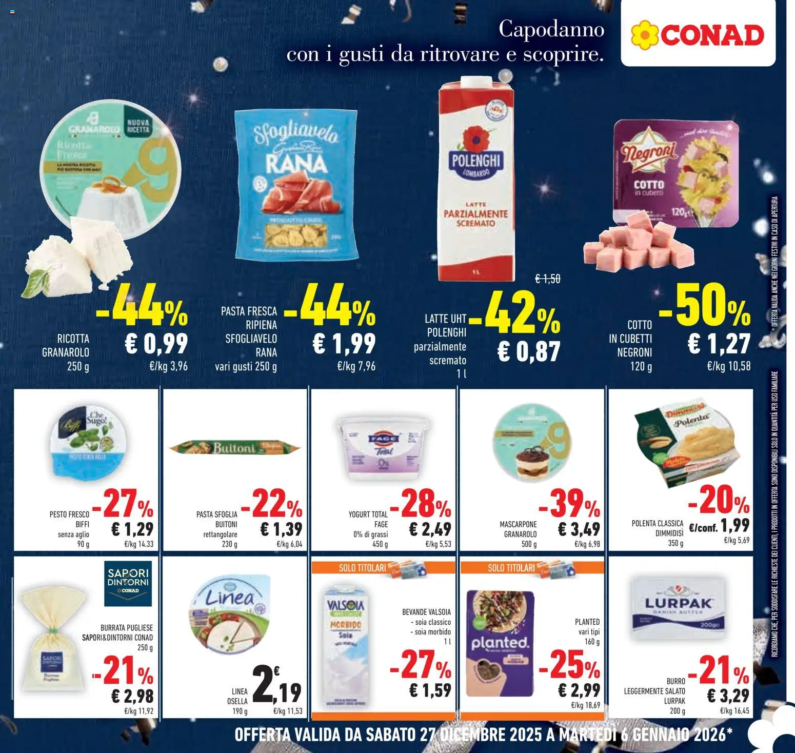 Volantino Conad del 27.12.2025 | Pagina: 21 | Prodotti: Yogurt, Latte, Aglio, Ricotta