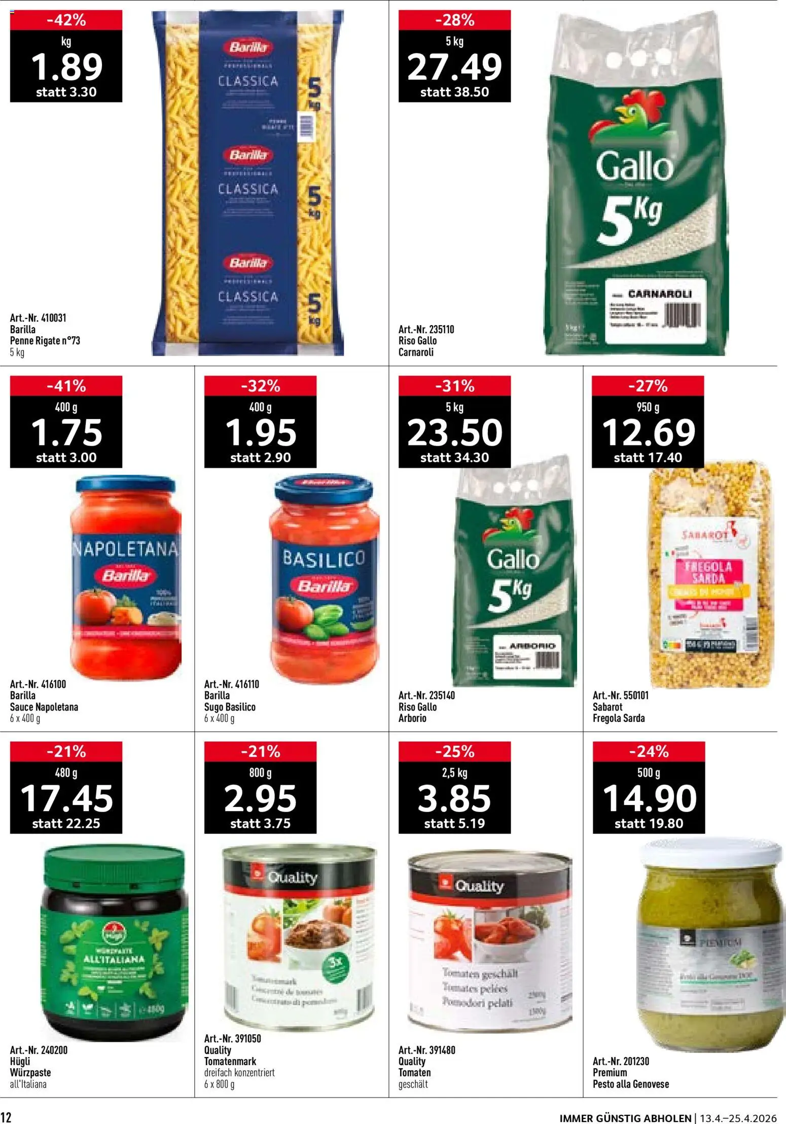 Prodega aktionen Italien – gültig ab 13.04.2026 | Seite: 12 | Produkte: Barilla, Tomaten