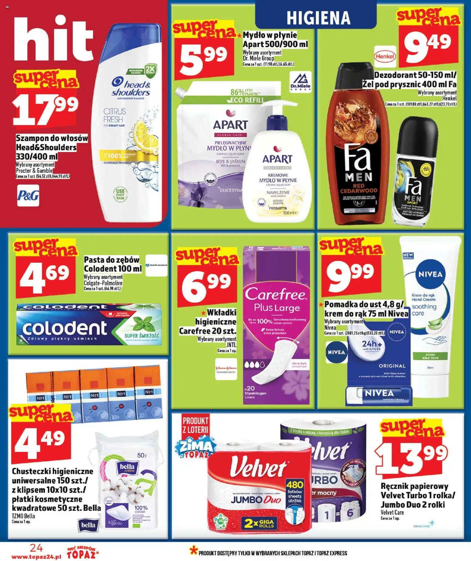 Topaz Gazetka od 08.01.2026 | Strona: 24 | Produkty: Chusteczki higieniczne, Pomadka, Krem, Dezodorant