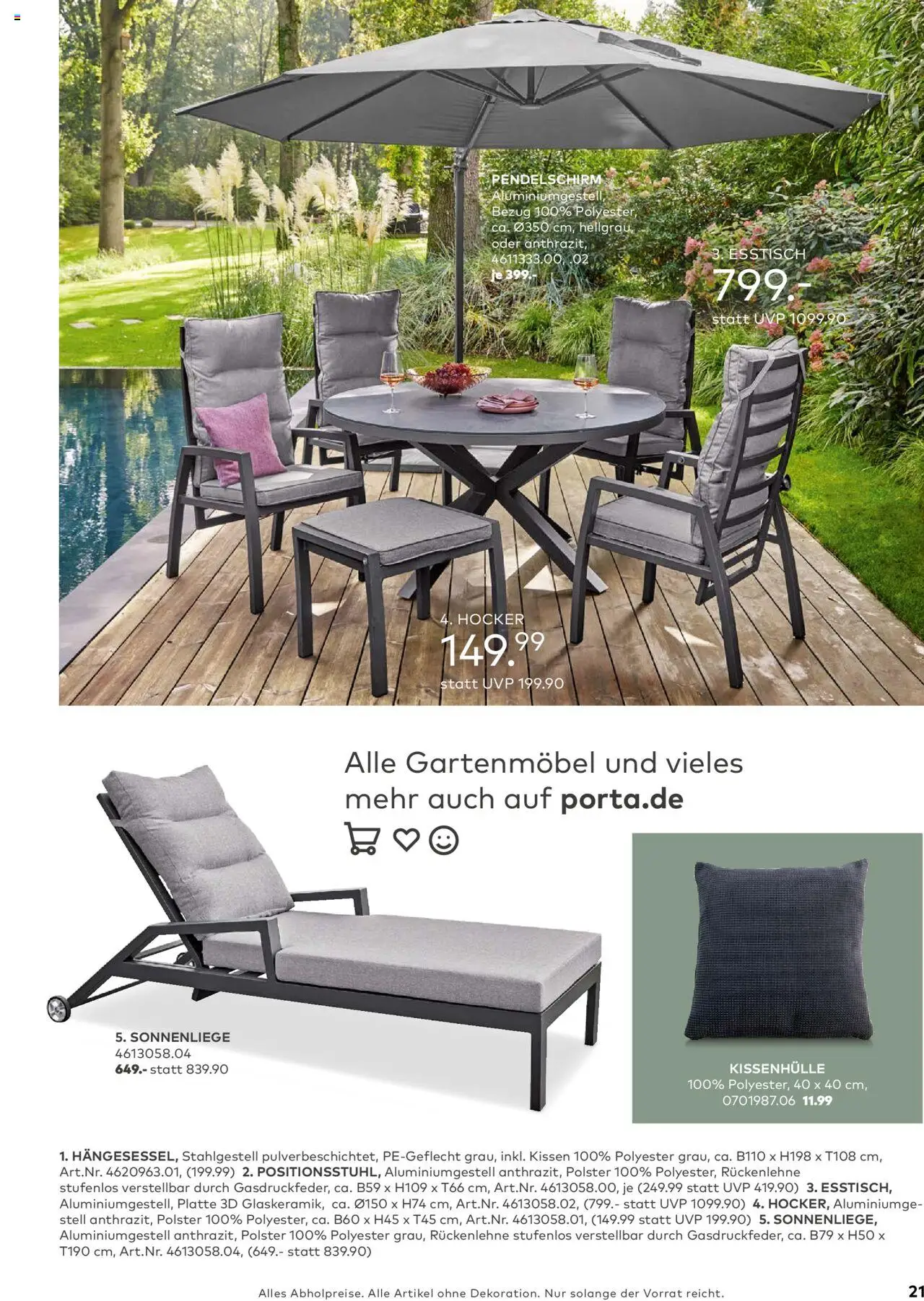 Porta! - Outdoor - Gartenmöbelkatalog 2025 - gültig ab dem 02.03.2025 | Seite: 21 | Produkte: Hocker, Esstisch, Kissen, Gartenmöbel