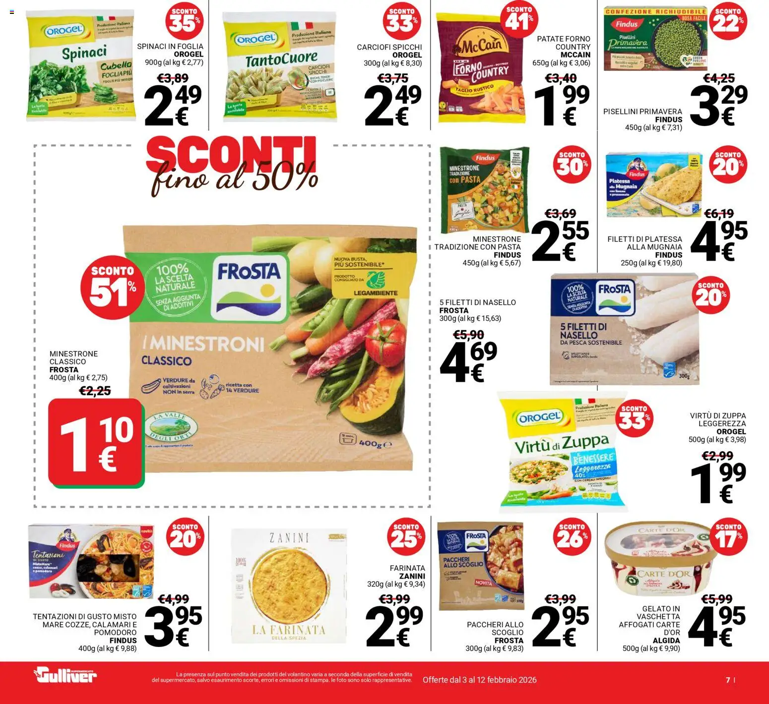 Volantino Gulliver del 03.02.2026 | Pagina: 7 | Prodotti: Verdure, Pasta, Carciofi, Forno