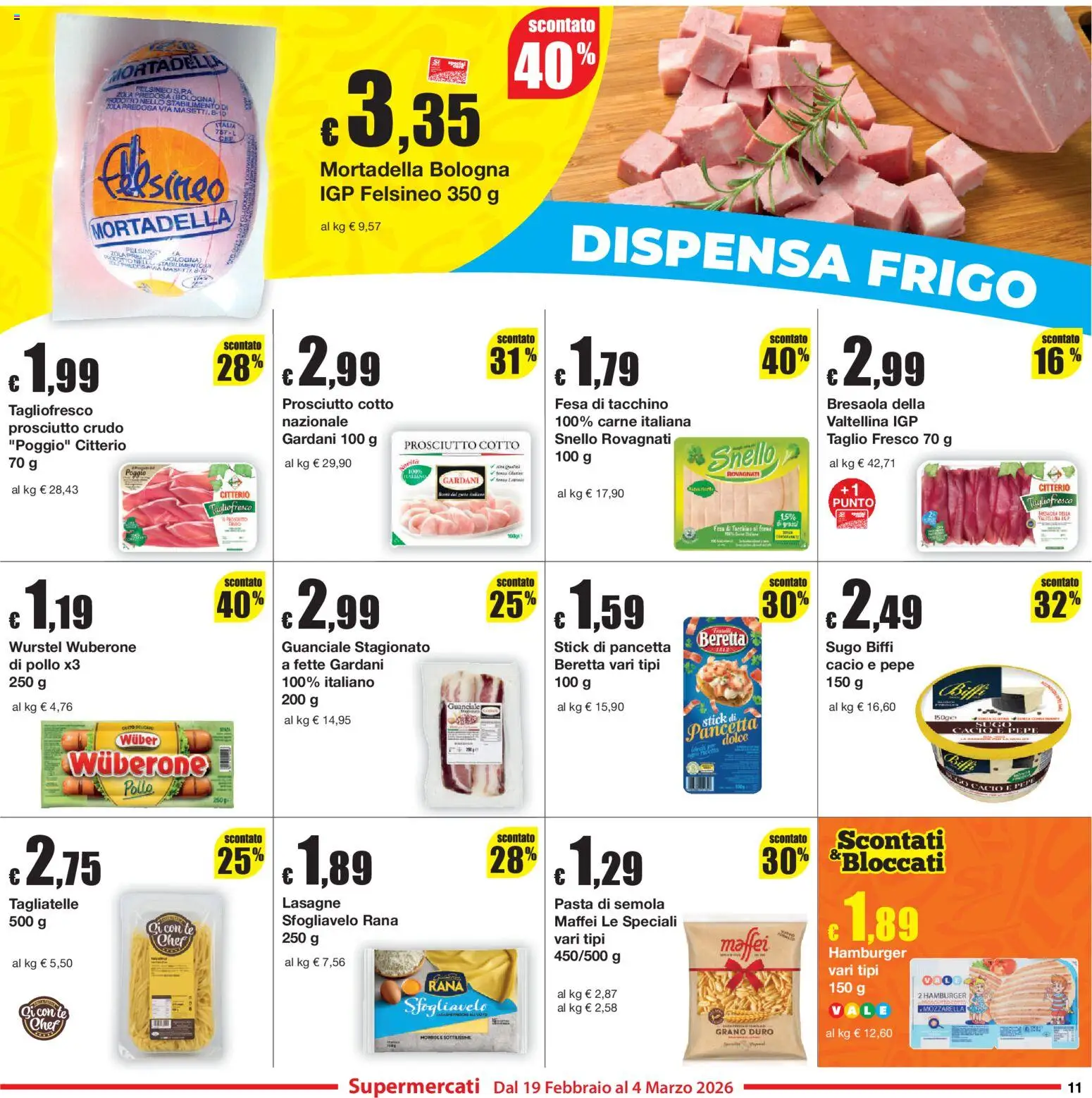 Volantino Sì con Te del 19.02.2026 | Pagina: 11 | Prodotti: Tagliatelle, Mozzarella, Hamburger, Guanciale