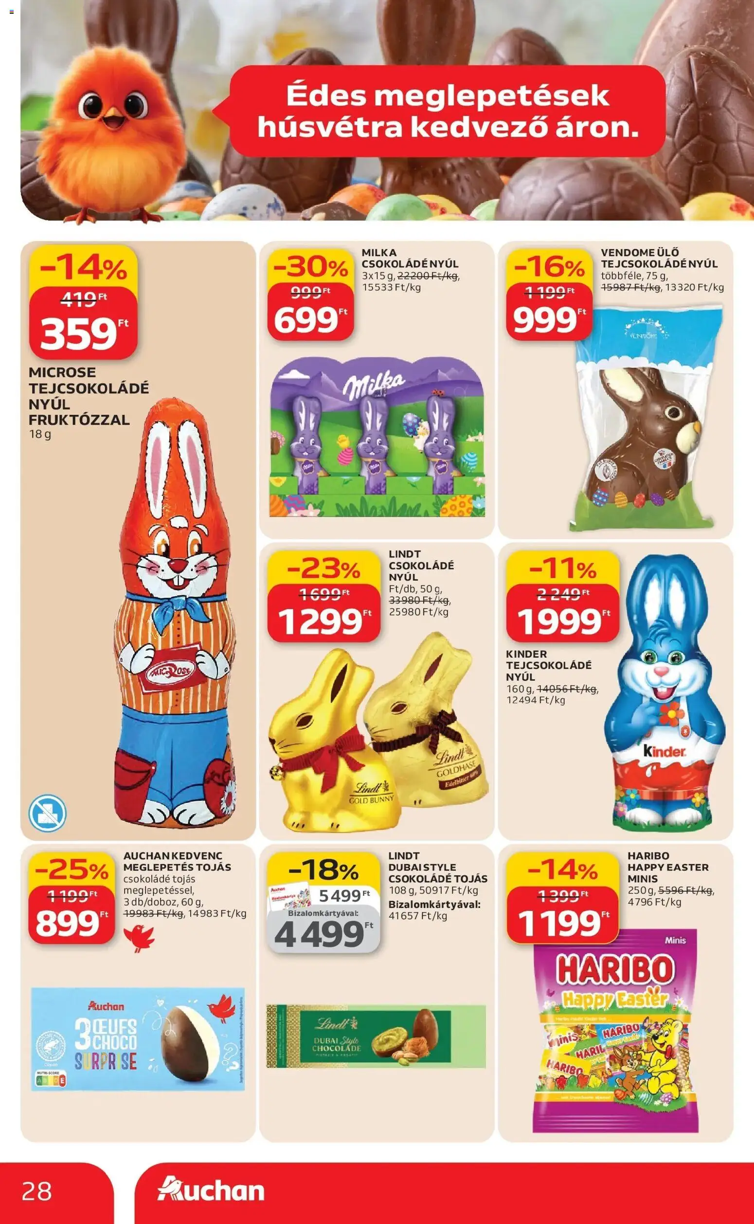 Auchan akciós ujság - amely érvényes a következő dátumtól: 12.03.2026 | Oldal: 28 | Termékek: Tejcsokoládé, Tojás, Csokoládé