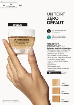 Stanhome - Prévisualisation de FOND DE TEINT CRÈME LIFTANT** 40 ml, Niacinamide + biopolymère d'amande douce. Effet jeunesse immédiat : les traits sont liftés, les imperfections sont masquées, le teint parfaitement unifié et lumineux. Après 4 semaines d'utilisation, améliore l'aspect de la peau : le grain de peau est affiné, le teint est plus lisse, plus éclatant. Texture crème confortable qui s'applique facilement. Haute couvrance. Parfum délicat et poudré. Nouvelles teintes adaptées aux sous-tons dorés et rosés valide à partir de 08.09.2025 | Page: 86