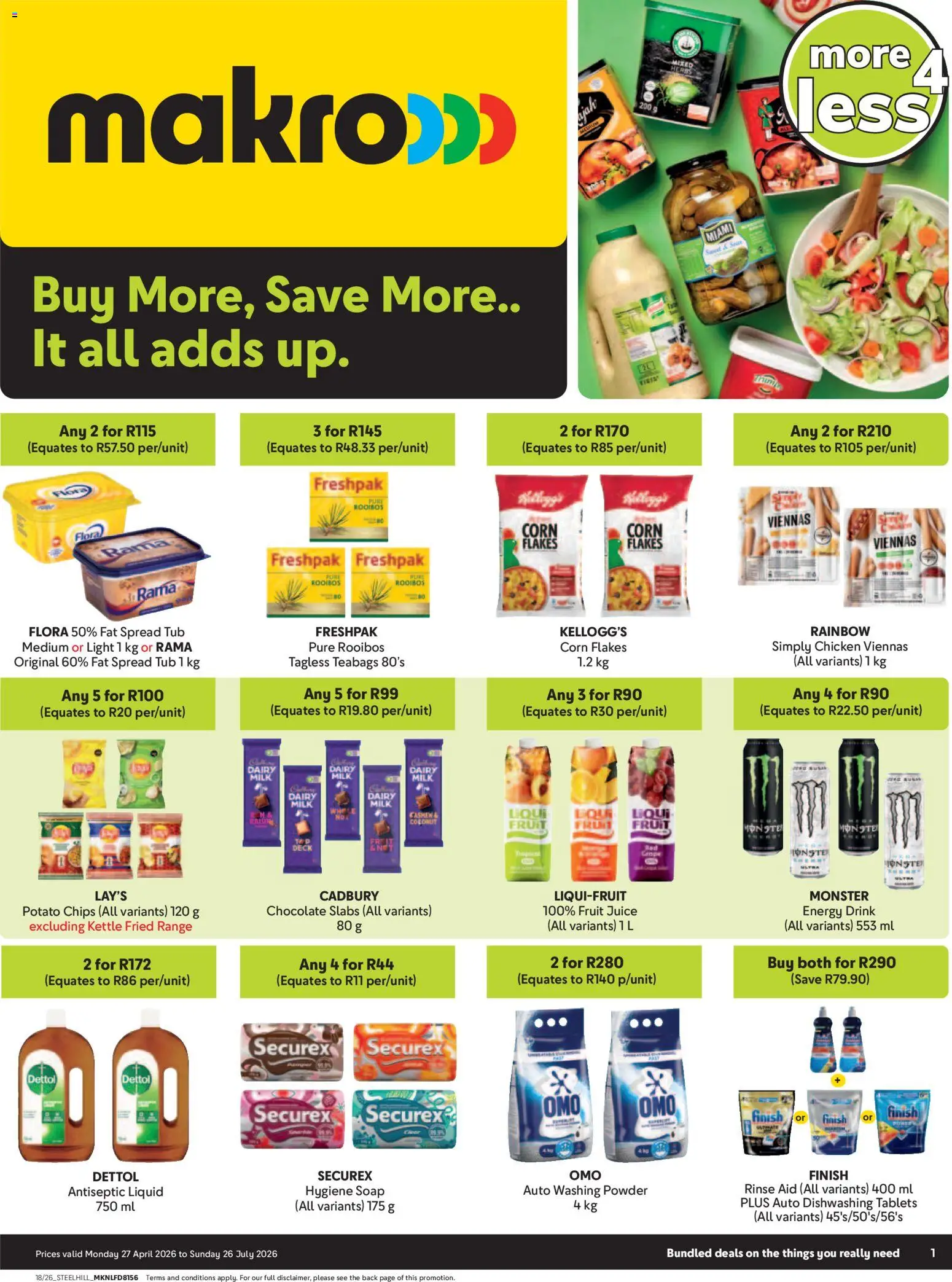 New Makro catalogue – valid from 27.04.2026 | Page: 1 | Products: Antiseptic liquid, Chocolate, Chips, Fruit