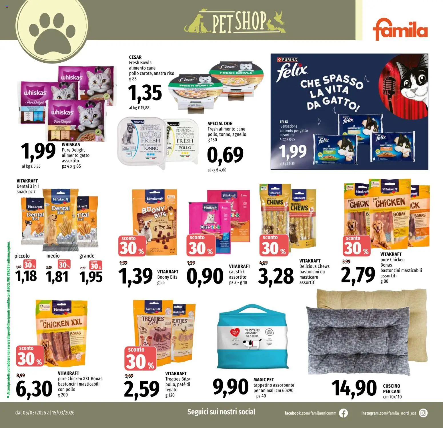 Volantino Famila del 05.03.2026 | Pagina: 22 | Prodotti: Paté, Riso, Agnello, Cuscino