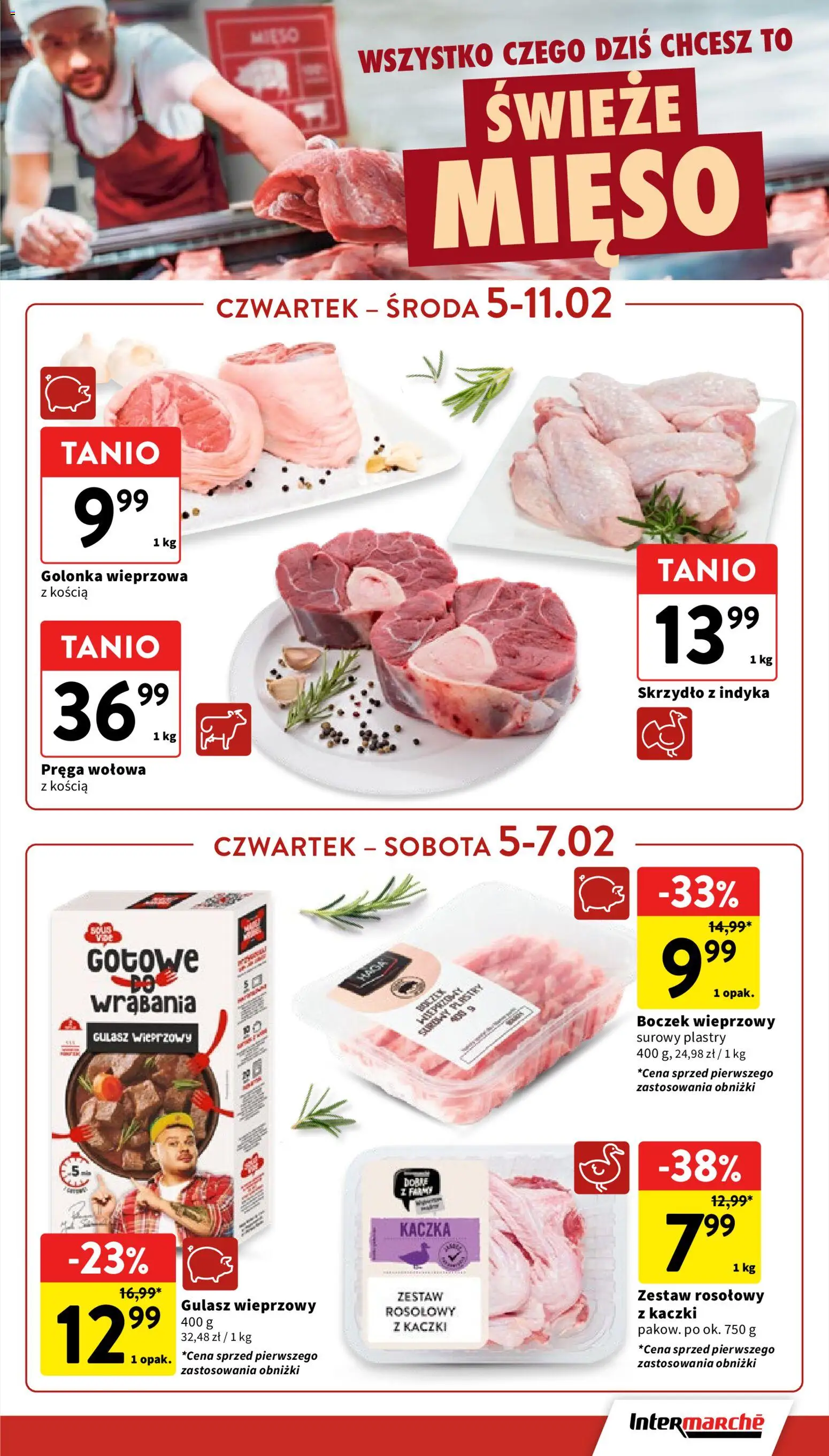 Intermarche Gazetka od 05.02.2026 | Strona: 13 | Produkty: Mięso, Boczek wieprzowy, Golonka wieprzowa, Boczek