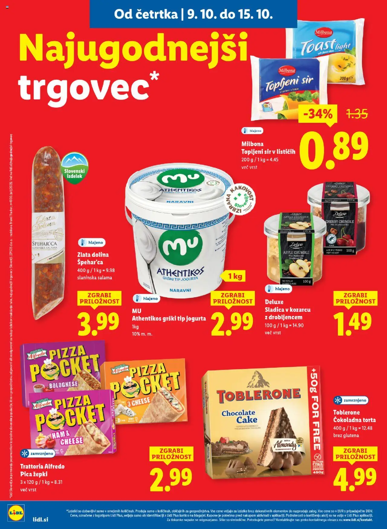 Novi Lidl katalog ponudbe – veljaven od 09.10.2025 | Stran: 8 | Izdelki: Topljeni sir, Torta, Sir, Salama