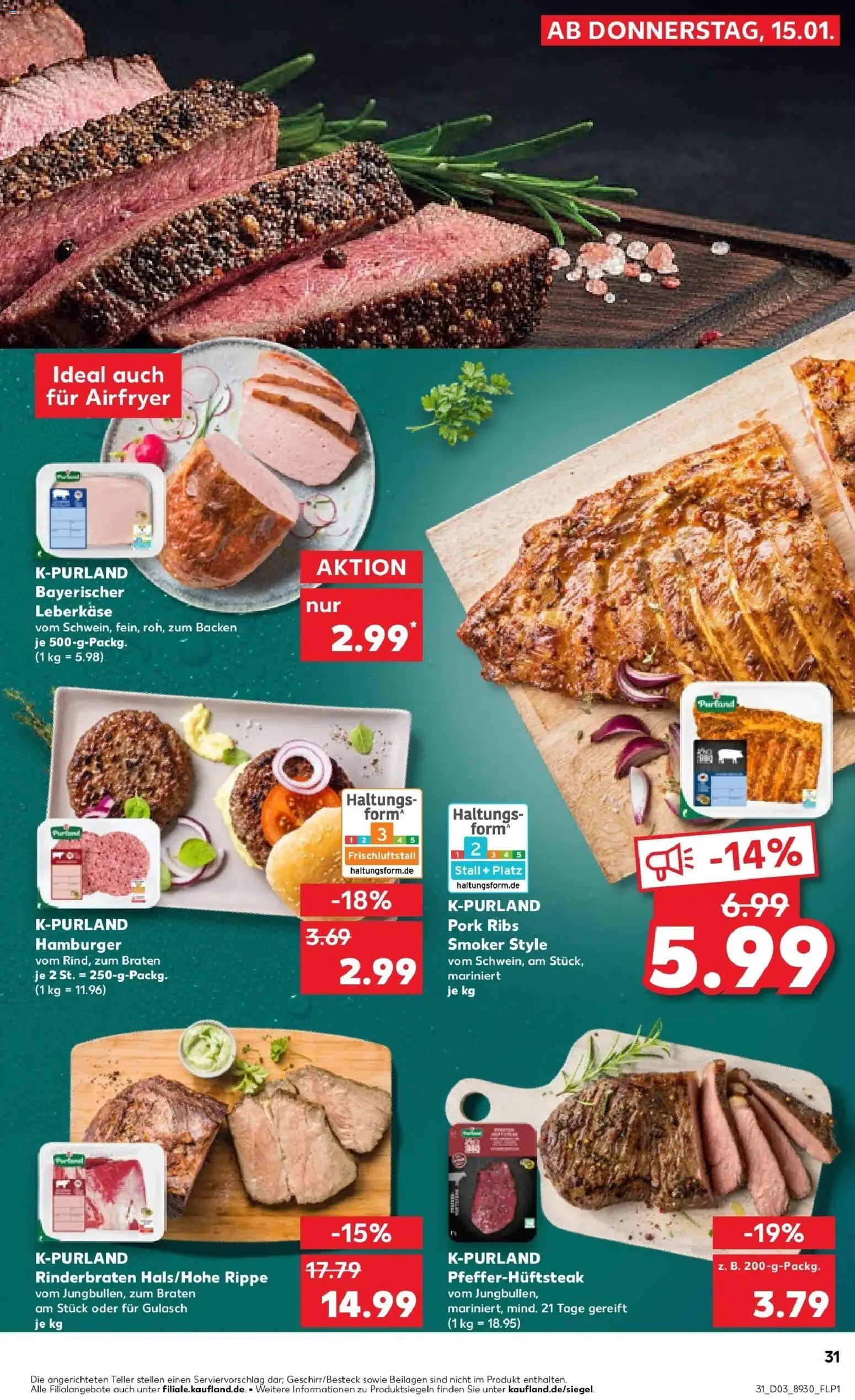 Kaufland prospekt Tübingen	 – gültig ab 19.01.2026 | Seite: 31 | Produkte: Rinderbraten, Gulasch, Leberkase