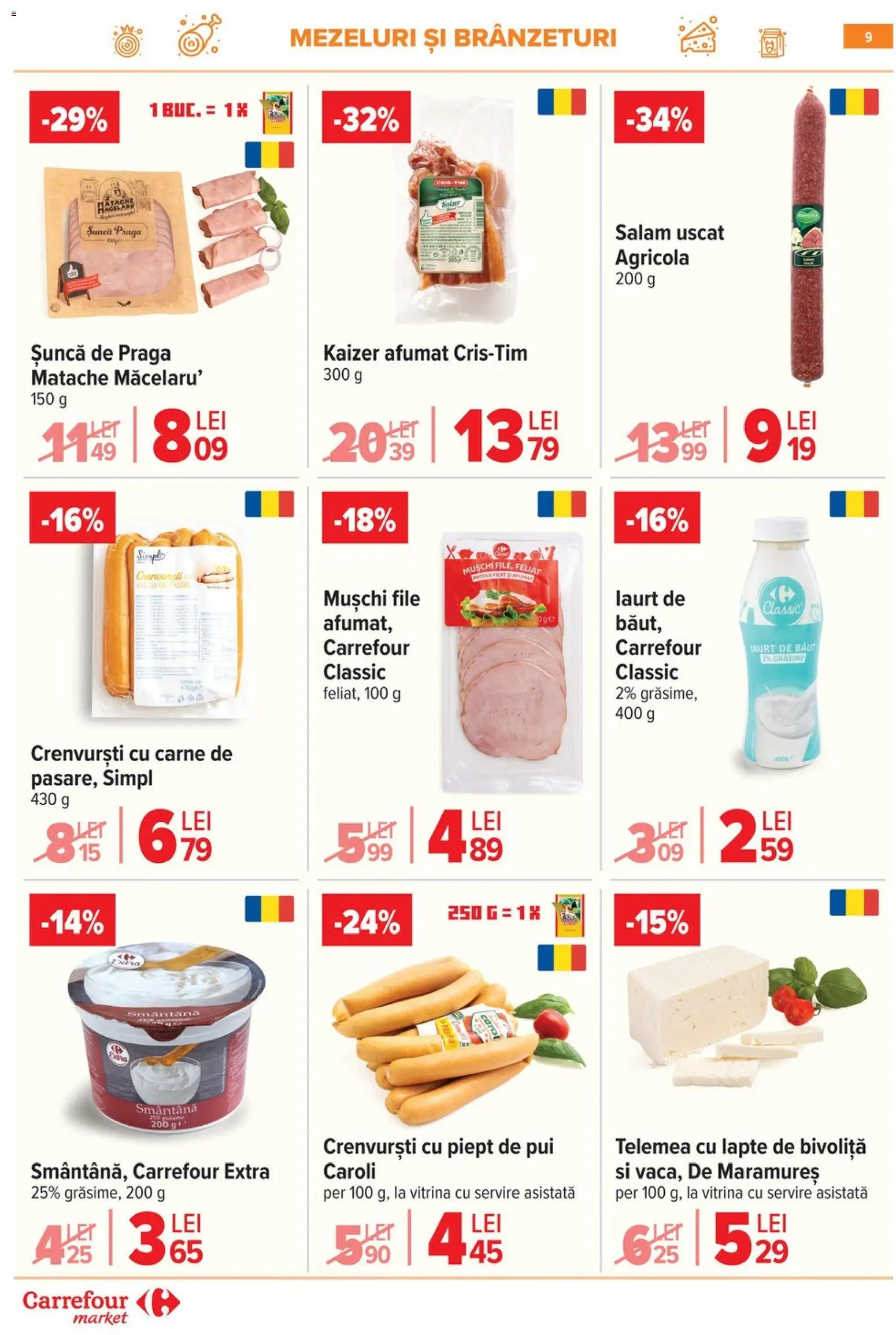 Noul catalog Carrefour – valabil de la 29.04.2026 | Pagină: 9 | Produse: Vitrină, Lapte, Salam, Smântână