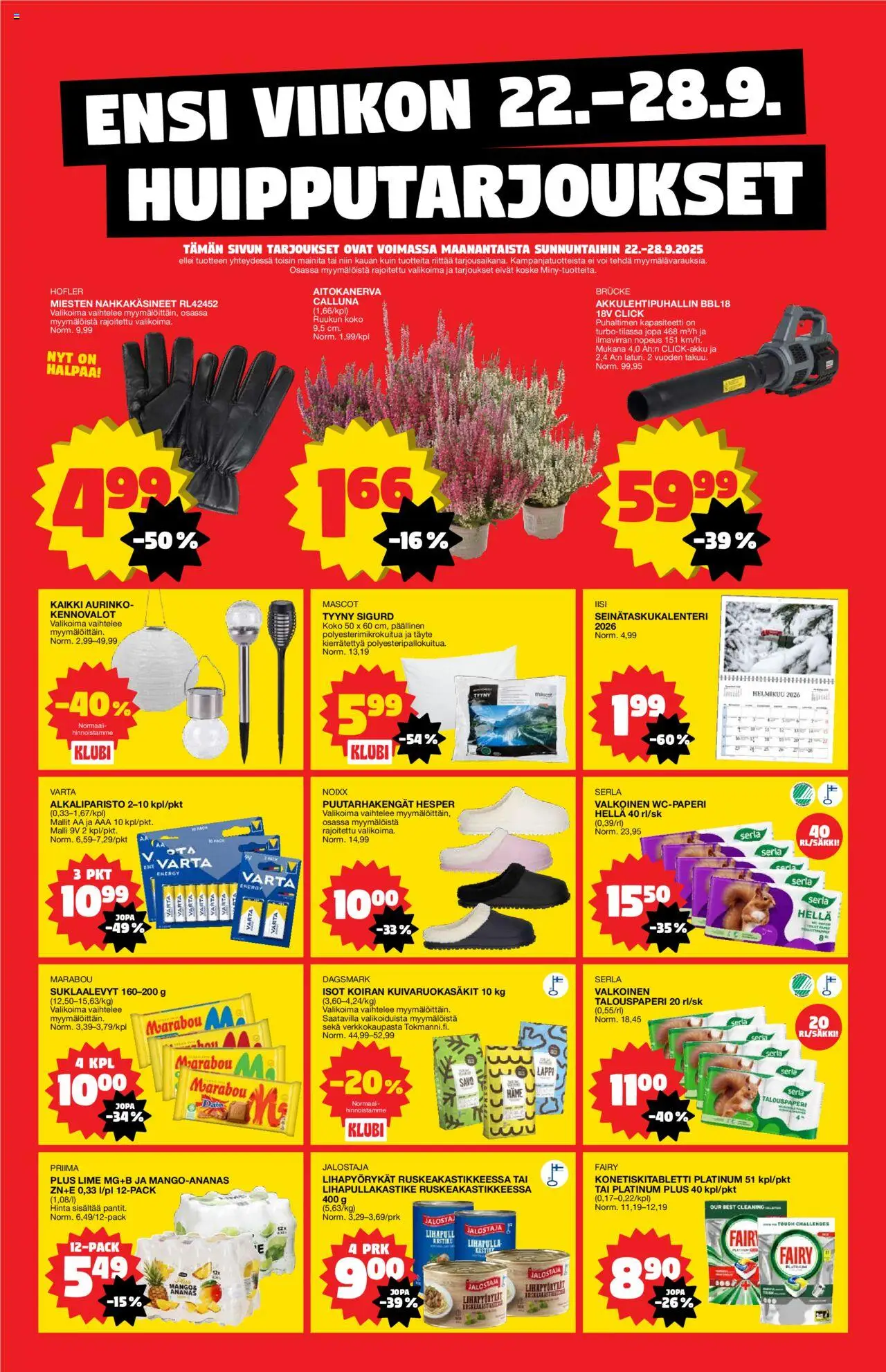 Tokmanni - Ensi viikon huipputarjoukset – voimassa 22.09.2025 alkaen | Sivu: 1 | Tuotteet: Wc-paperi, Tyyny, Voi, Ananas