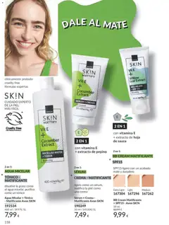 Vista previa Sérum + Crema - Matificante Avon SKIN, ligero como un sérum, matifica la piel como una crema válido desde el 01.04.2026 | Página: 118 | Productos: crema BB, Agua micelar, Crema, Toner