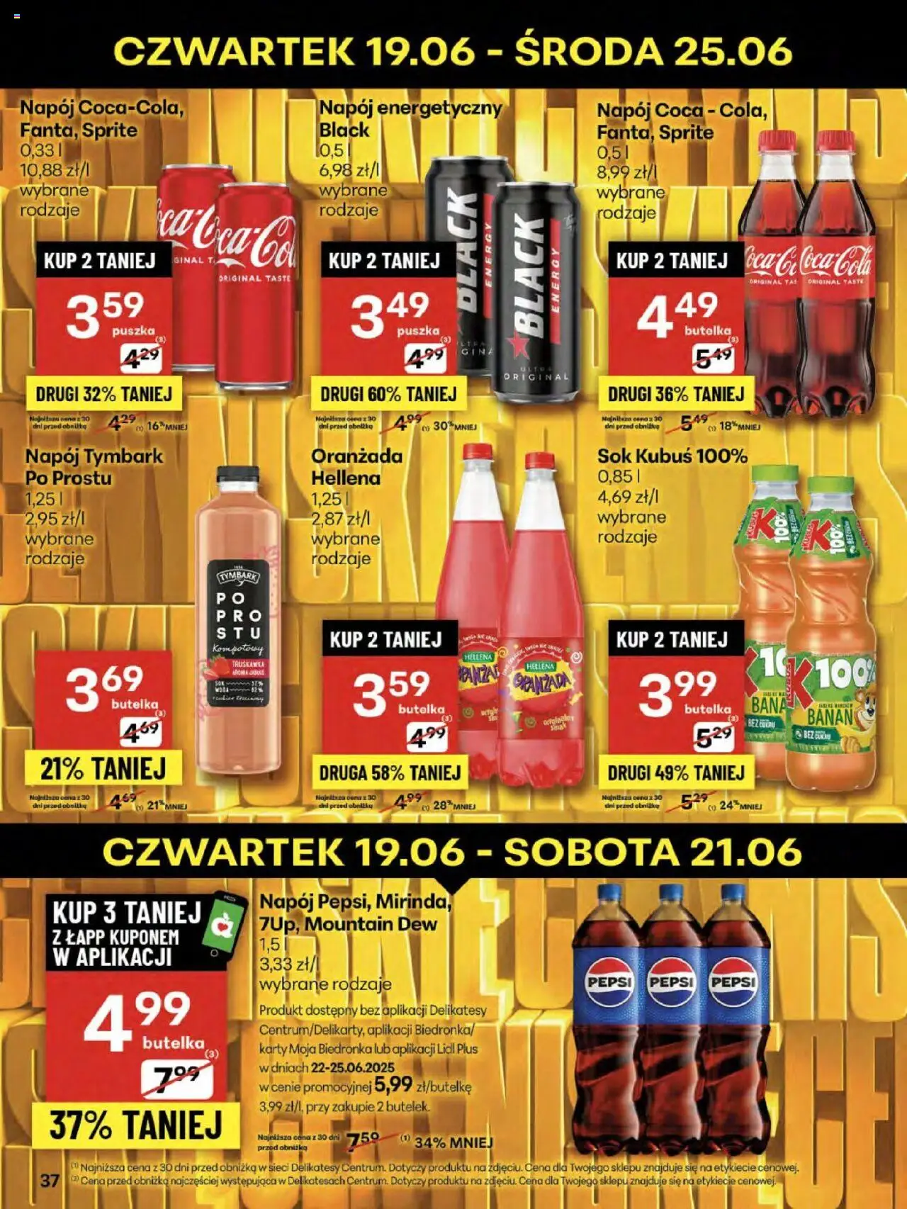 Delikatesy Centrum Gazetka od 19.06.2025 | Strona: 37 | Produkty: Sprite, Oranżada hellena, Sok, Banan