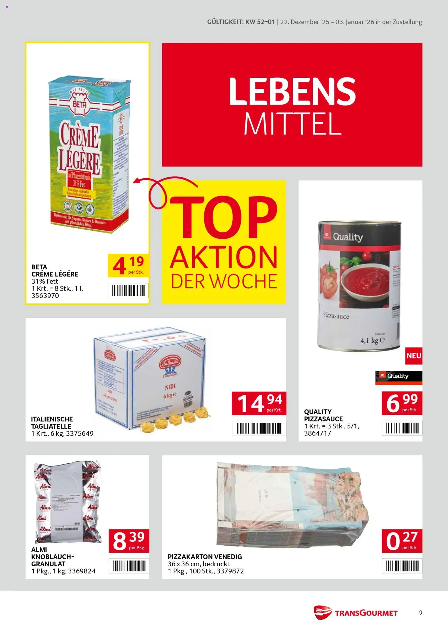 Transgourmet Zustellaktion gültig ab 22.12.2025 | Seite: 9 | Produkte: Knoblauch, Creme