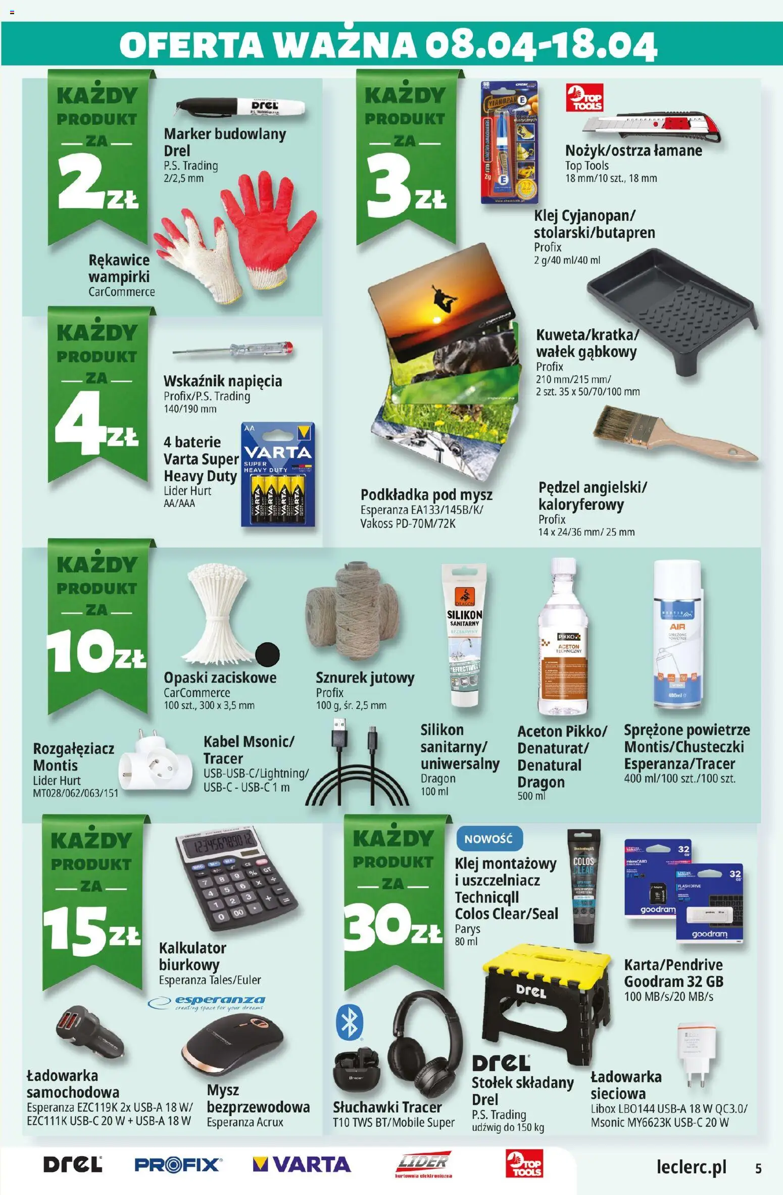 E.Leclerc gazetka - Zamość od 08.04.2026 | Strona: 5 | Produkty: Pędzel, Top, Słuchawki, Aceton