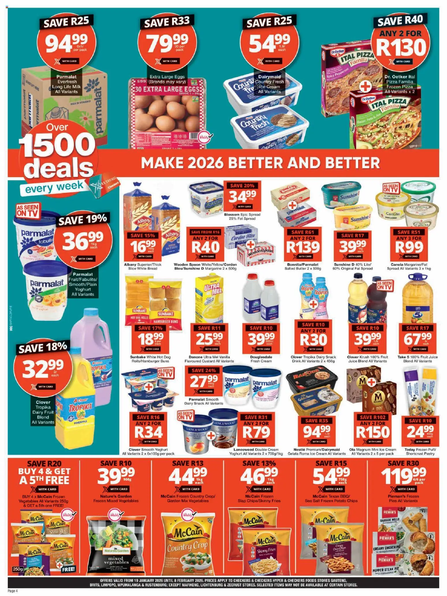 New Checkers catalogue – valid from 19.01.2026 | Page: 4 | Products: Steak, Vegetables, Fat spread, Salt