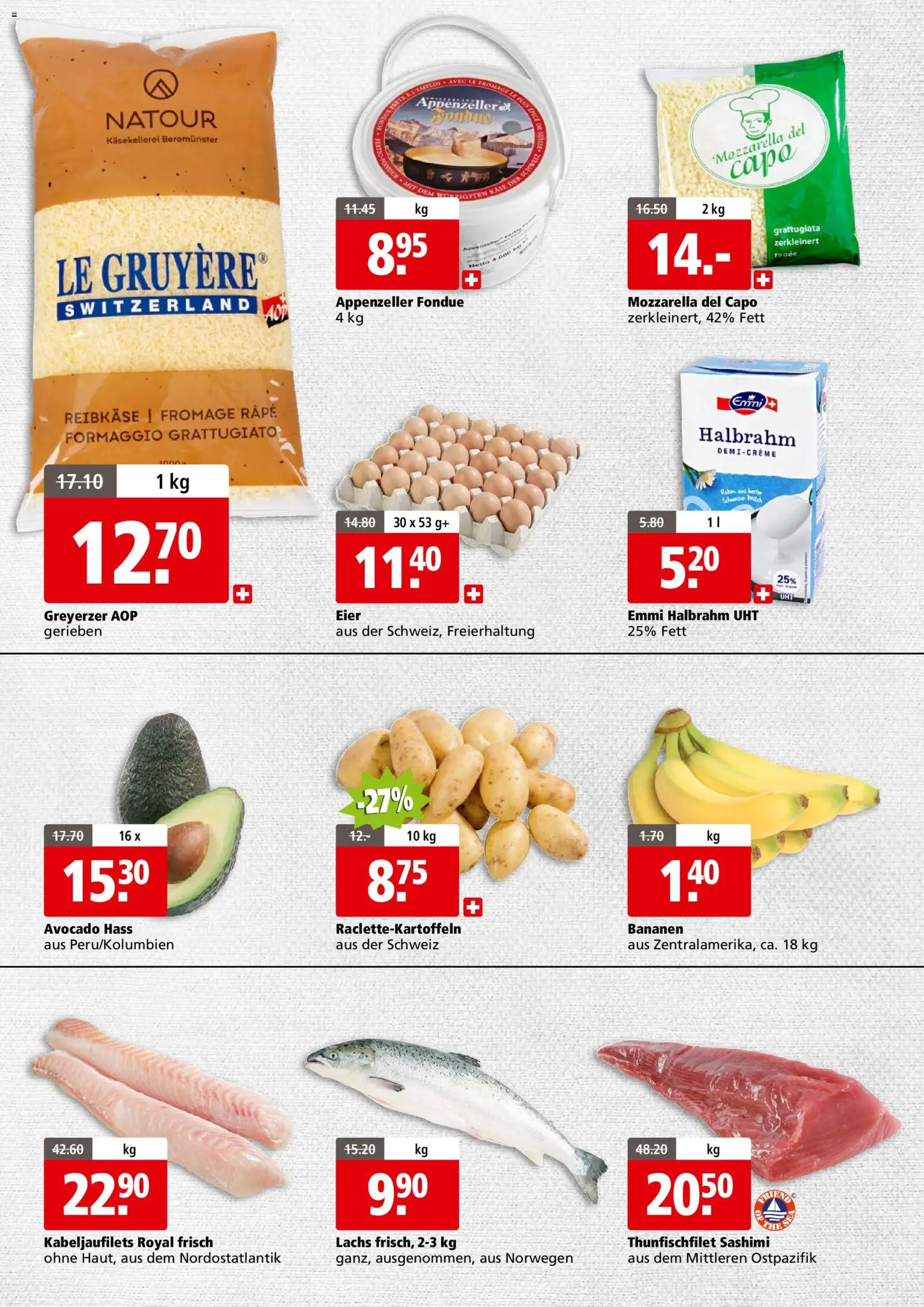Aligro Aktionen Businesskunden - Schlieren, Gossau SG, Frauenfeld, Rapperswil-Jona, Sargans, Bern, Brüttisellen, Pratteln, Emmen, Spreitenbach – gültig ab 10.11.2025 | Seite: 2 | Produkte: Milch, Eier, Bananen, Fondue