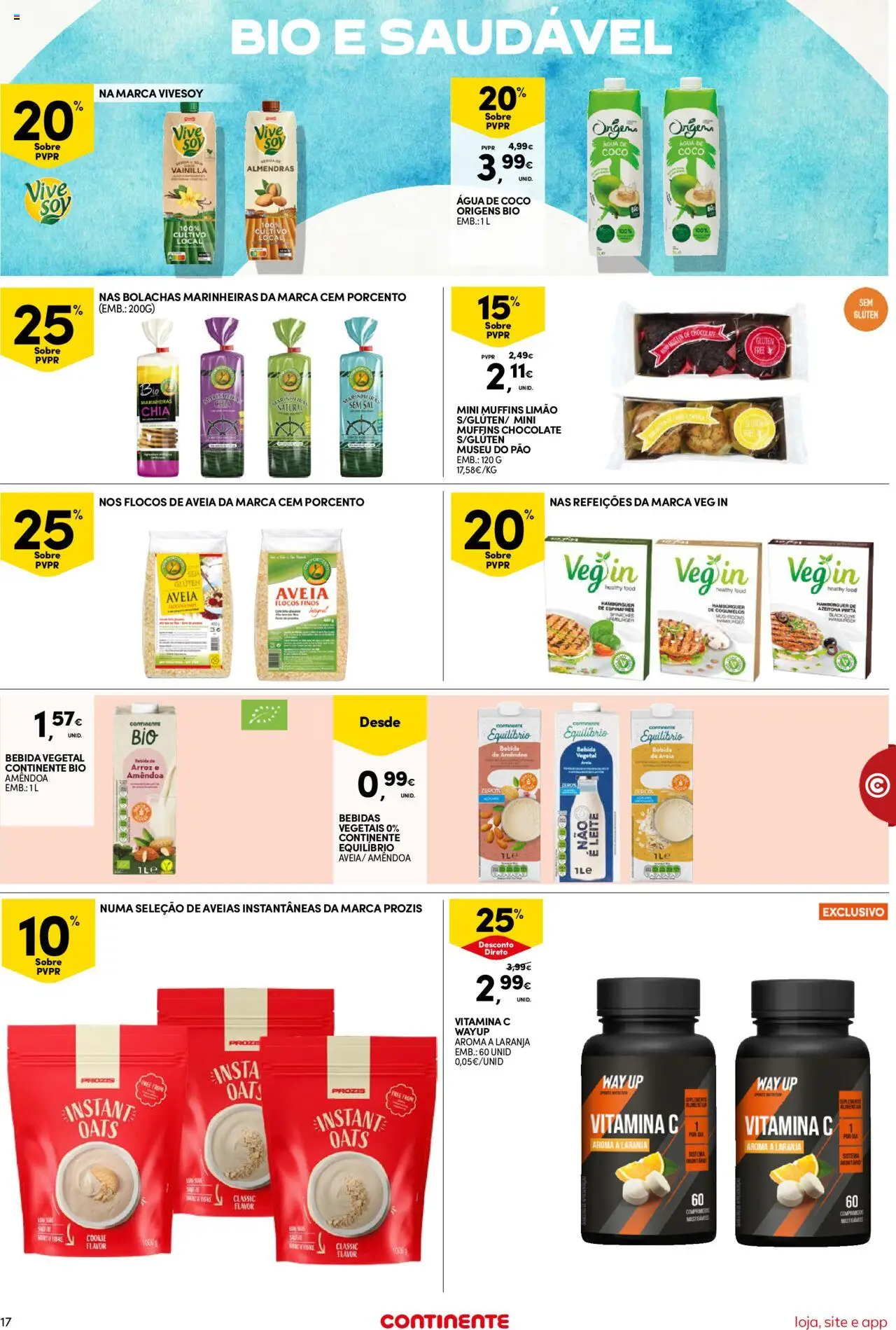 Continente Semanal Continente Bom Dia │ válido de 15.07.2025 | Página: 17 | Produtos: Marinheiras chia, Sal, Chocolate, Bebida