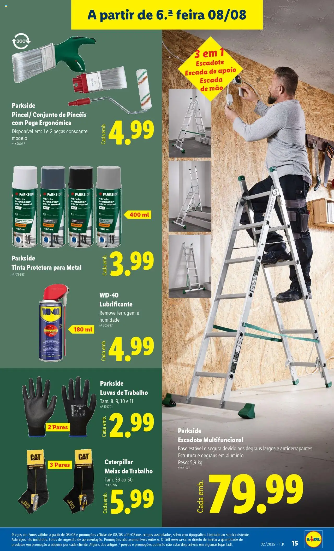 Lidl Novidades │ válido de 04.08.2025 | Página: 15 | Produtos: Luvas, Escada, Tinta, Meias
