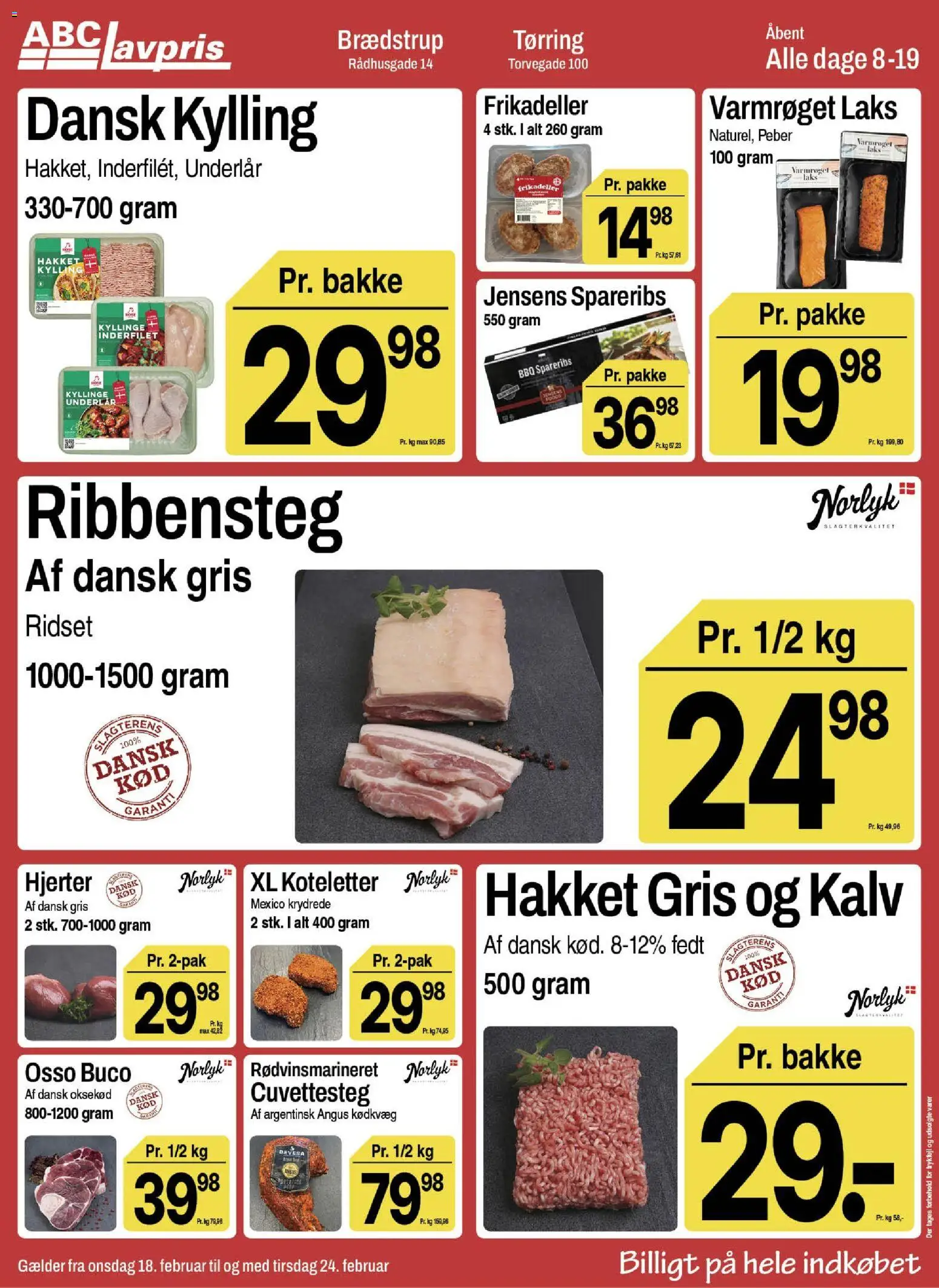 Abc Lavpris tilbudsavis – gyldig fra 18.02.2026 | Side: 8 | Produkter: Koteletter, Peber, Spareribs, Frikadeller