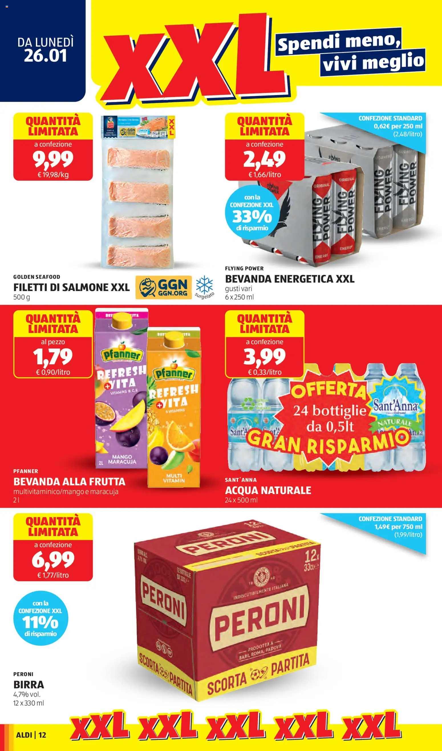 Volantino Aldi del 26.01.2026 | Pagina: 12 | Prodotti: Salmone, Acqua, Mango, Acqua naturale