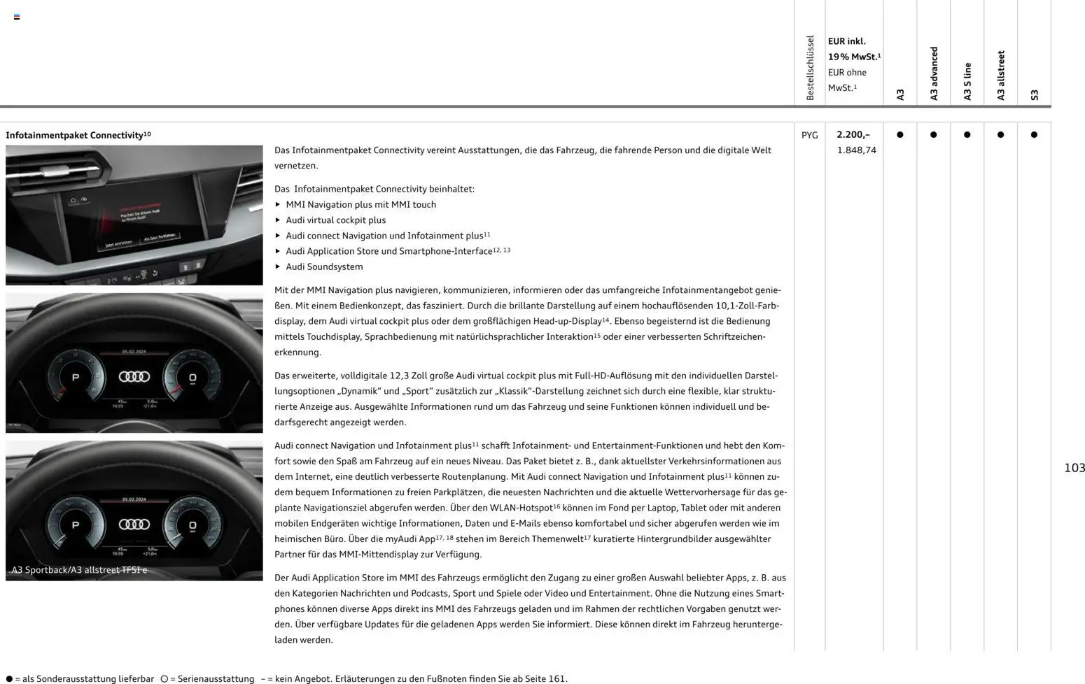 Audi A3 – gültig ab 28.10.2025 | Seite: 103 | Produkte: Navigation, Soundsystem, Tablet, Video