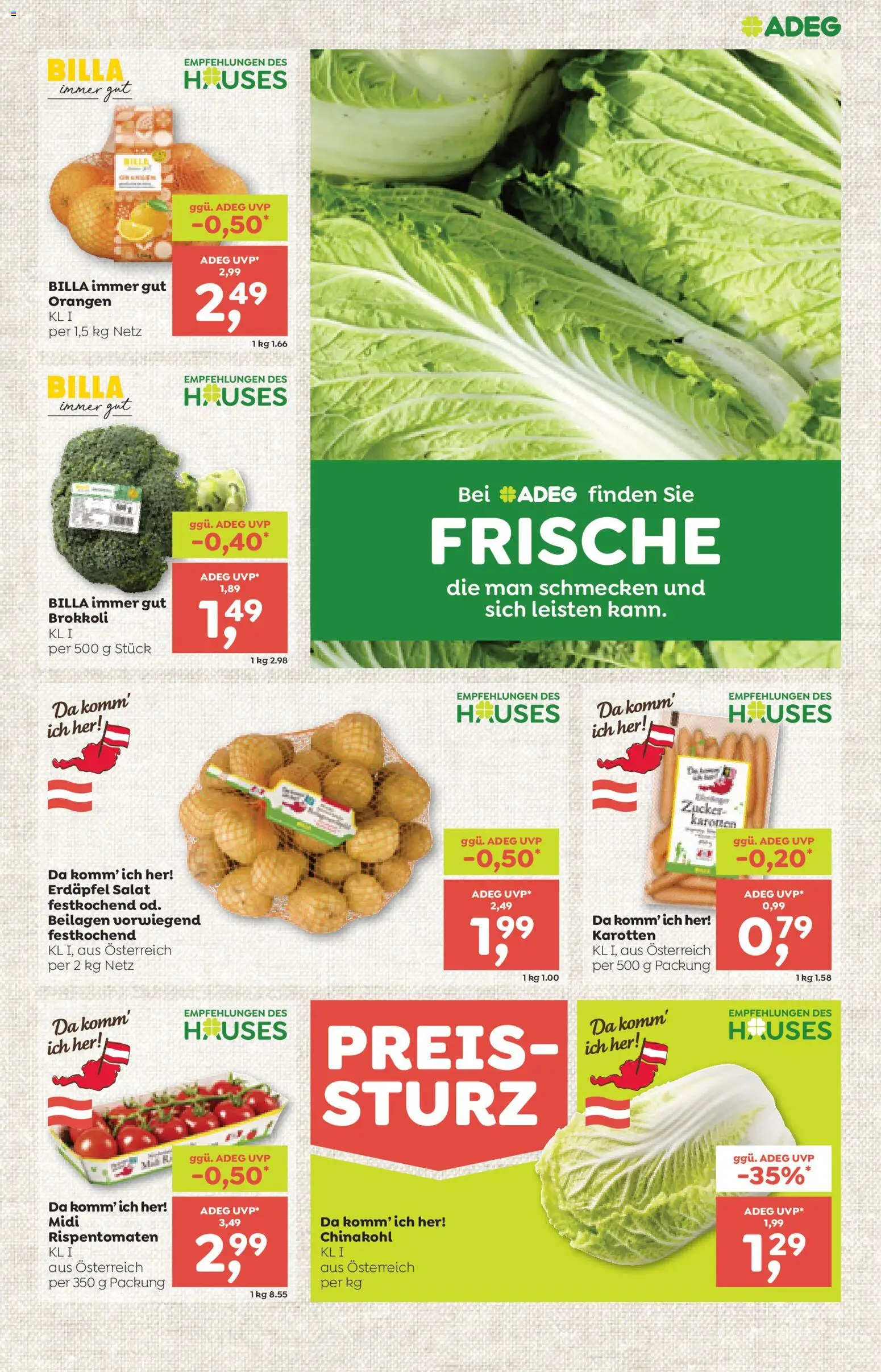 ADEG Flugblatt gültig ab 19.02.2026 | Seite: 3 | Produkte: Salat, Zucker, Chinakohl, Orangen