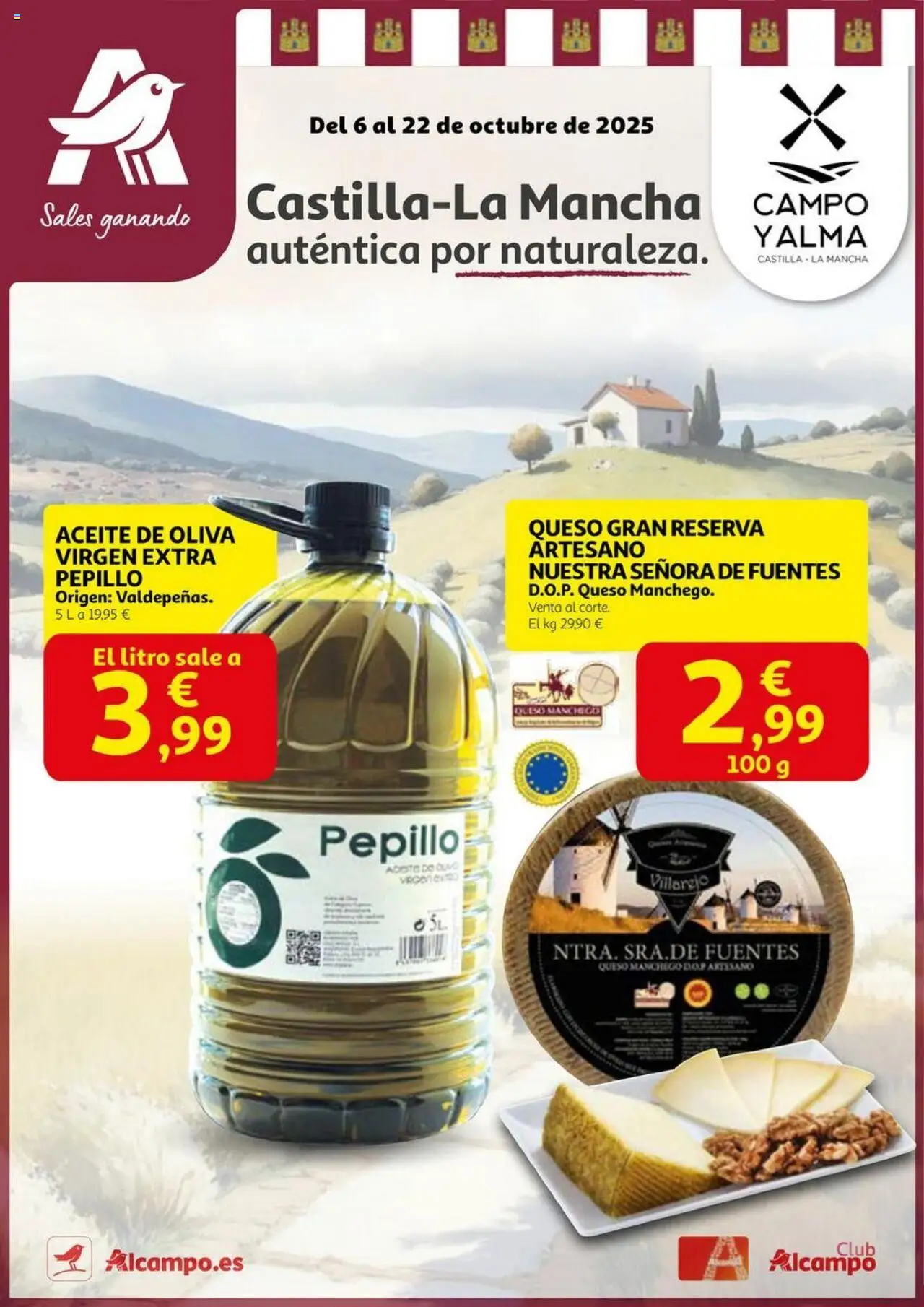 Alcampo - Castilla La Mancha auténtica por naturaleza │ válido desde el 06.10.2025 | Página: 1 | Productos: Queso, Aceite, Aceite de oliva