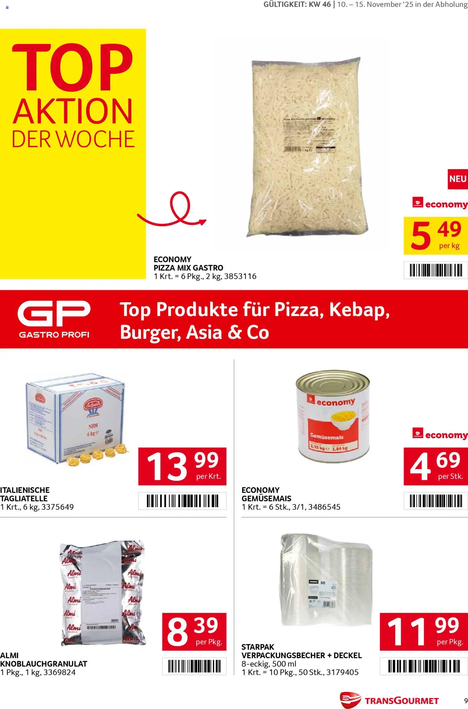 Transgourmet Flugblatt gültig ab 10.11.2025 | Seite: 9 | Produkte: Pizza
