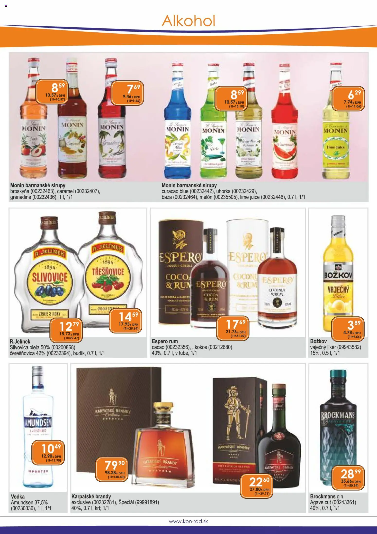 Nové KON - RAD akcie – leták je platný od 01.04.2026 | Strana: 10 | Produkty: Karpatské brandy, Gin, Melón, Alkohol