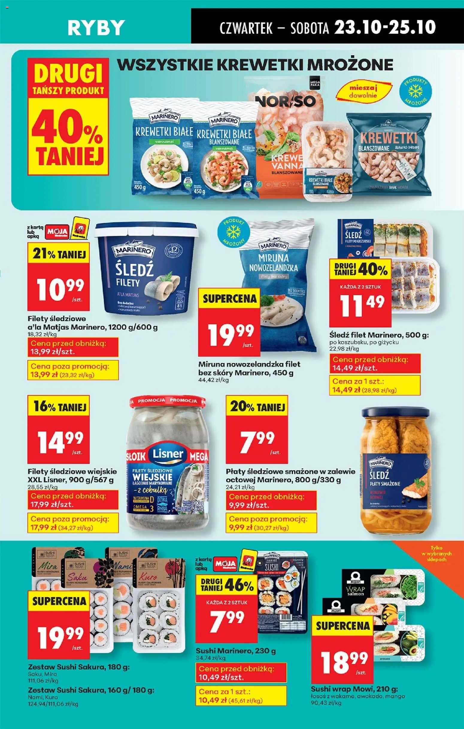 Biedronka gazetka - Oferta w tym tygodniu od 23.10.2025 | Strona: 39 | Produkty: Krewetki, Łosoś, Krewetki białe, Zestaw sushi
