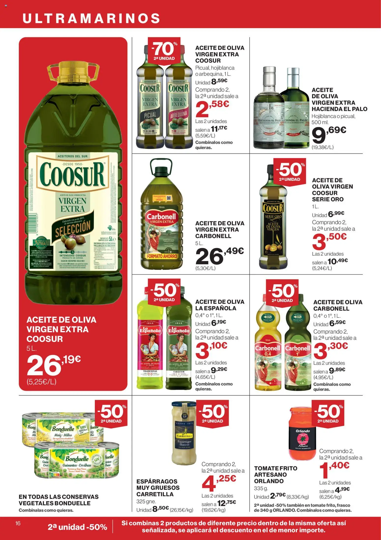 El Corte Inglés ofertas │ válido desde el 09.04.2026 | Página: 16 | Productos: Aceite, Νερό καρύδας, Aceite de oliva, Aceite de oliva virgen extra