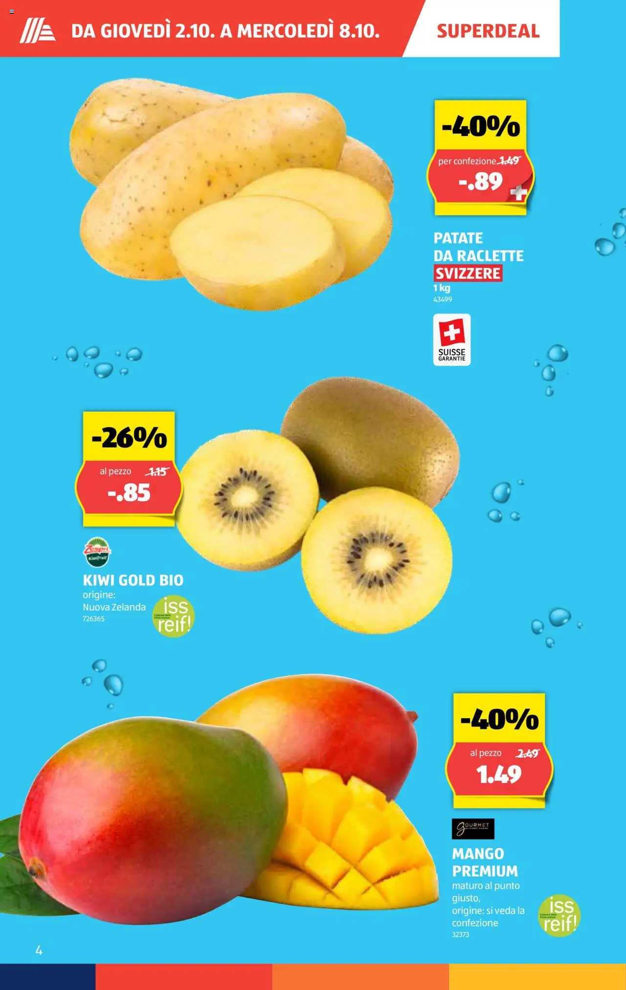 Aldi Aktionen IT – gültig ab 02.10.2025 | Seite: 5 | Produkte: Kiwi, Mango, Raclette