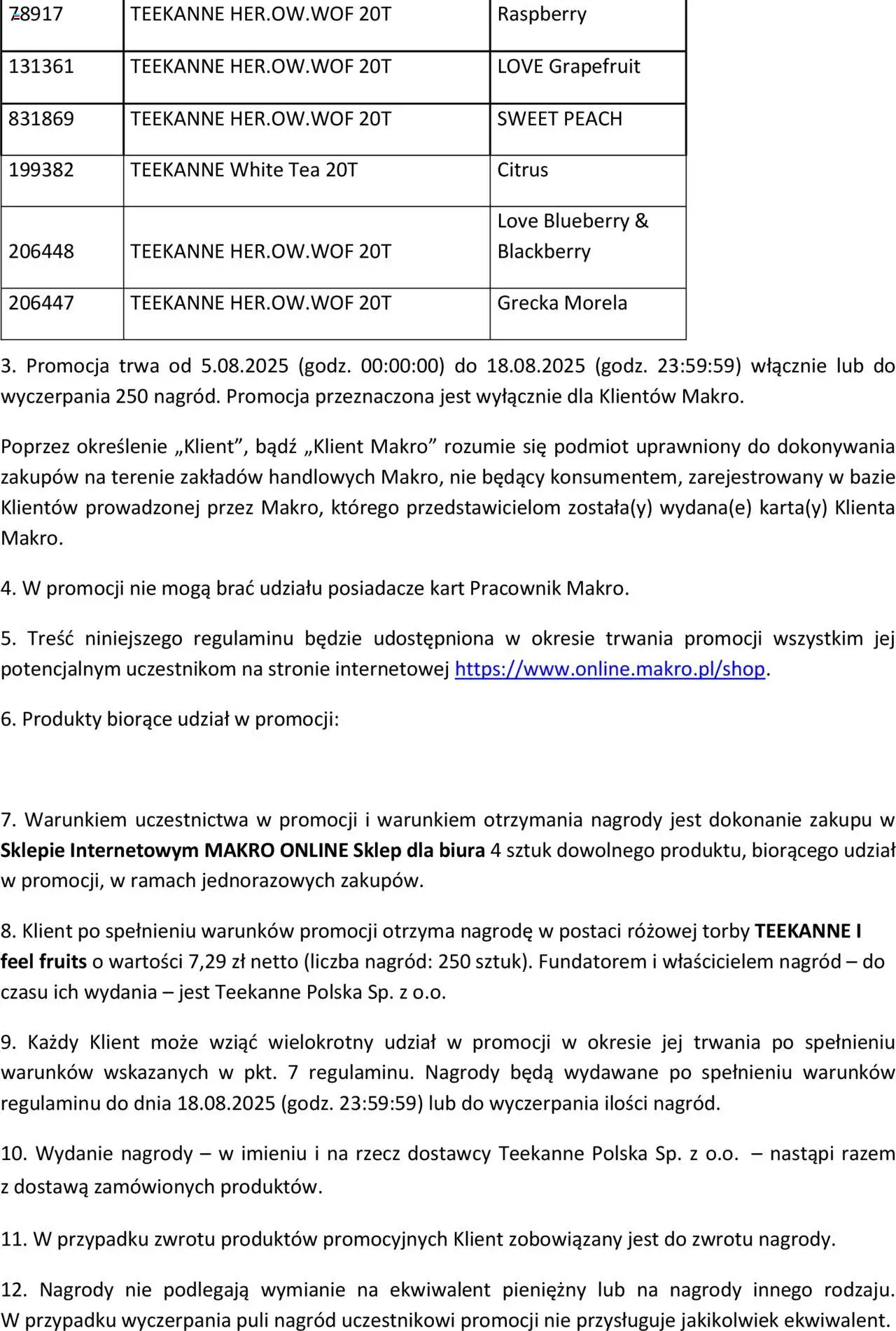 Makro Gazetka - Regulamin akcji Teekanne od 05.08.2025 | Strona: 2