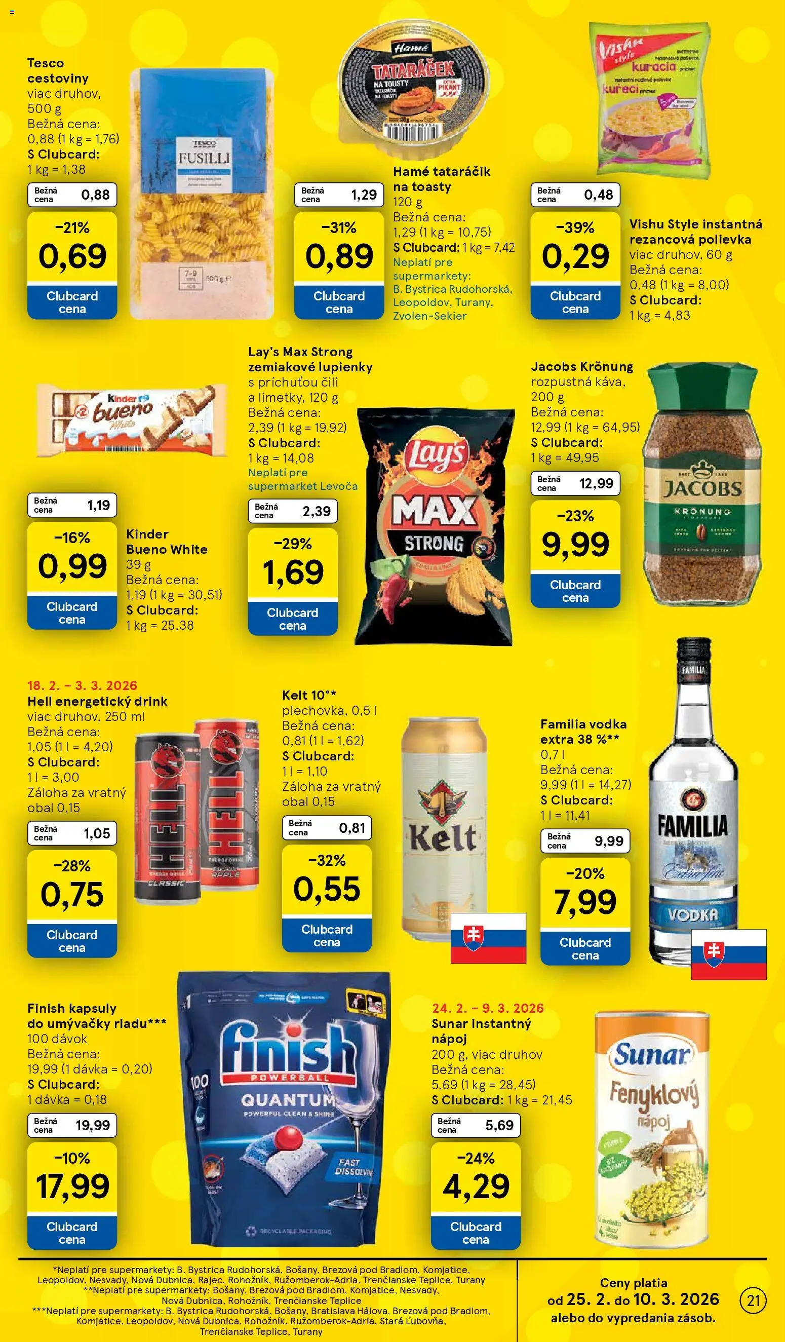 Nové Tesco akcie – leták je platný od 25.02.2026 | Strana: 21 | Produkty: Kelt, Jacobs Krönung, Vodka, Energetický drink