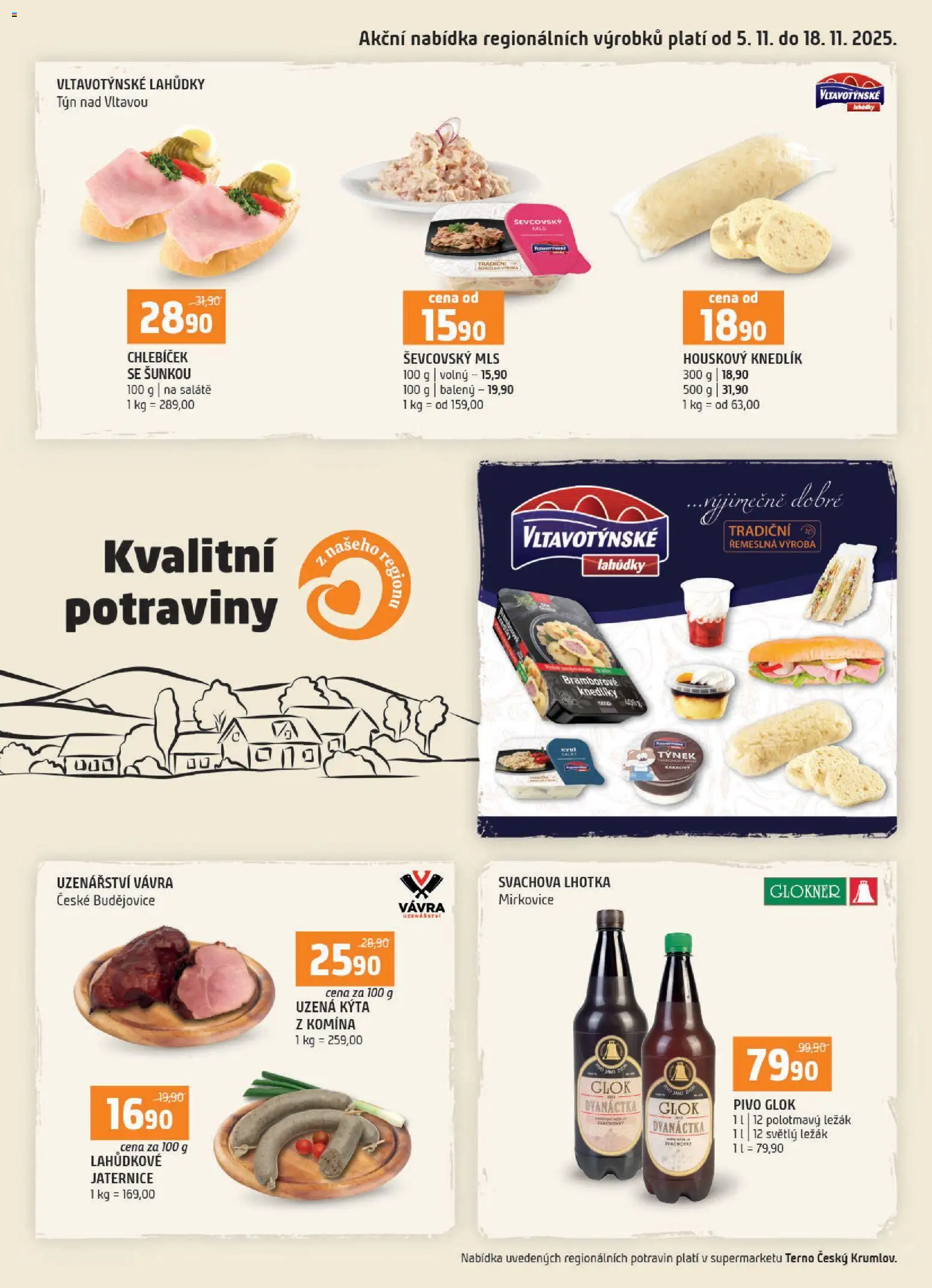 Terno leták - Český Krumlov od 05.11.2025 | Strana: 1 | Produkty: Pivo, Uzená kýta, Potraviny, Kýta