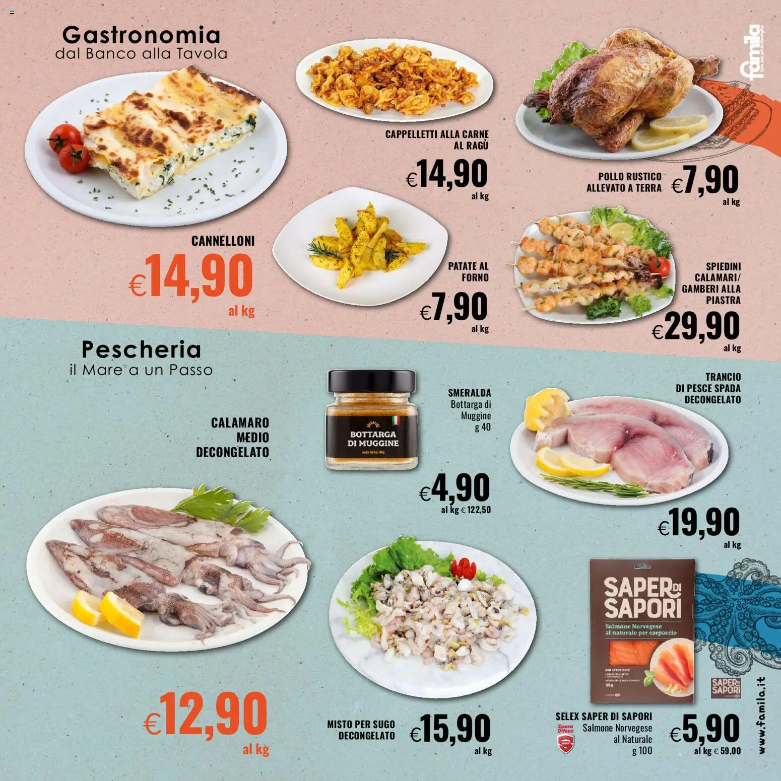 Volantino Famila del 13.11.2025 | Pagina: 5 | Prodotti: Gamberi, Patate, Pesce spada, Spiedini