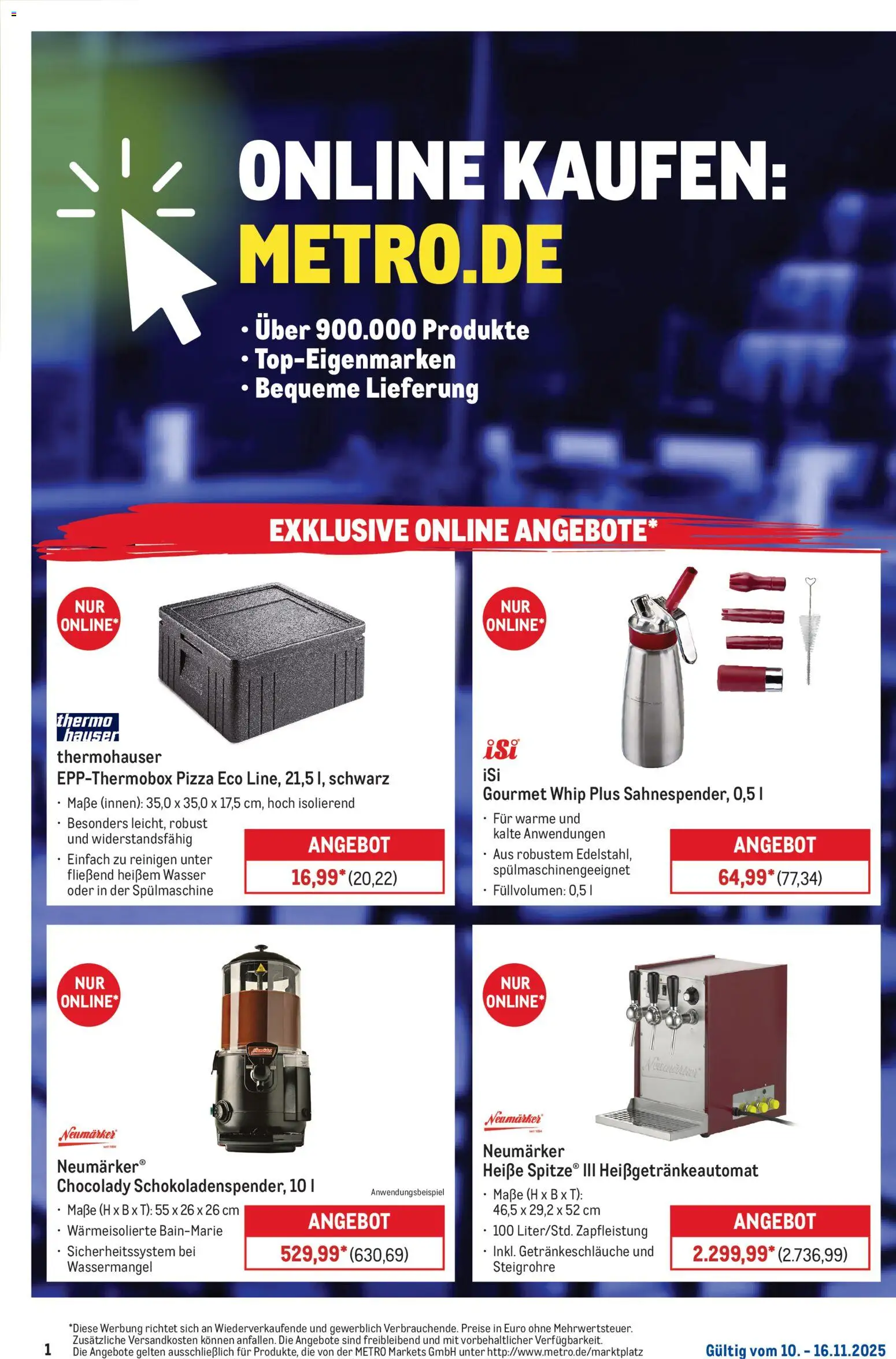 Metro  Online: Wochen-Angebote – gültig ab 10.11.2025 | Seite: 1 | Produkte: Wasser, Pizza