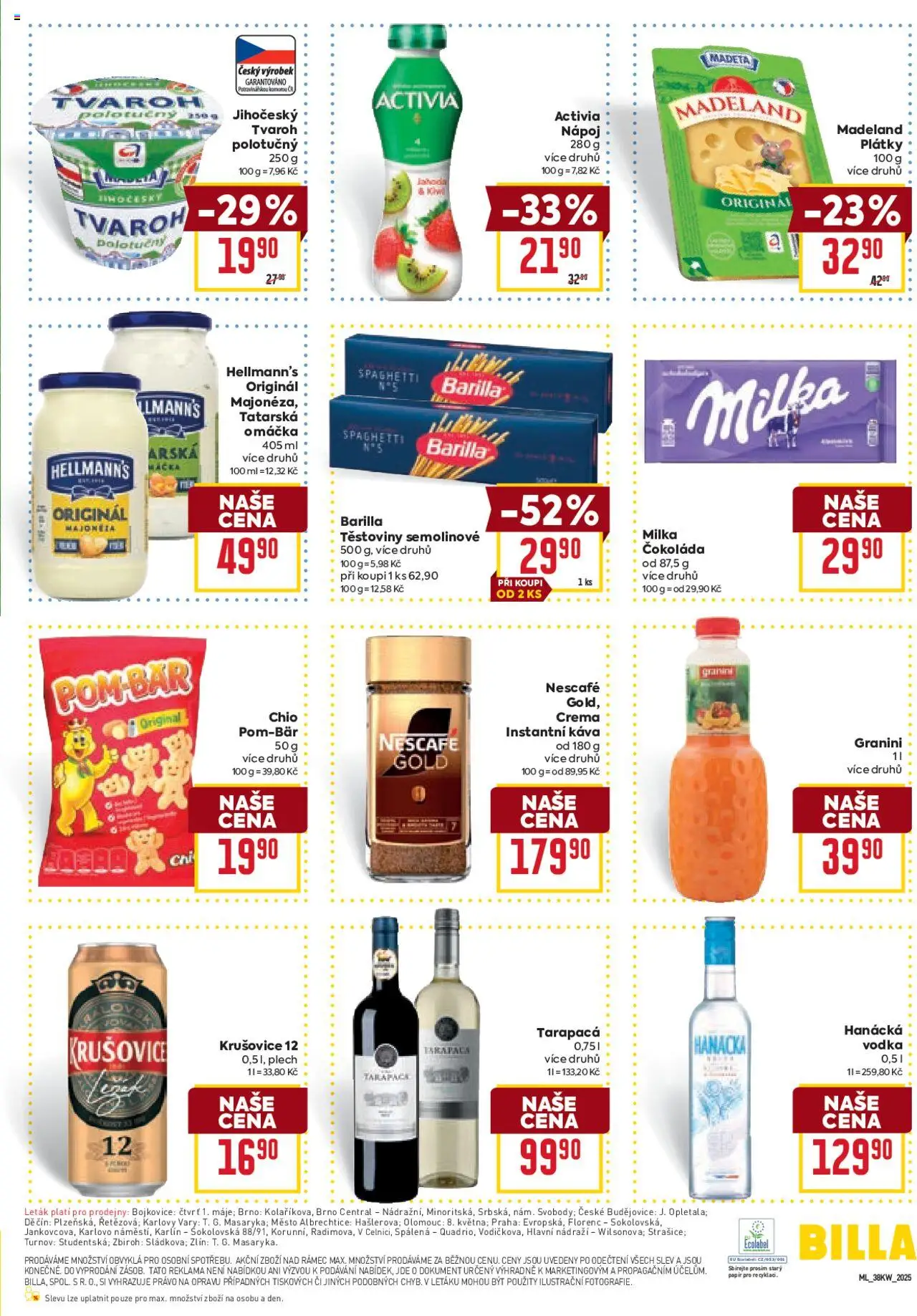 Billa Malý leták od 17.09.2025 | Strana: 3 | Produkty: Čokoláda, Tvaroh, Vodka, Crema
