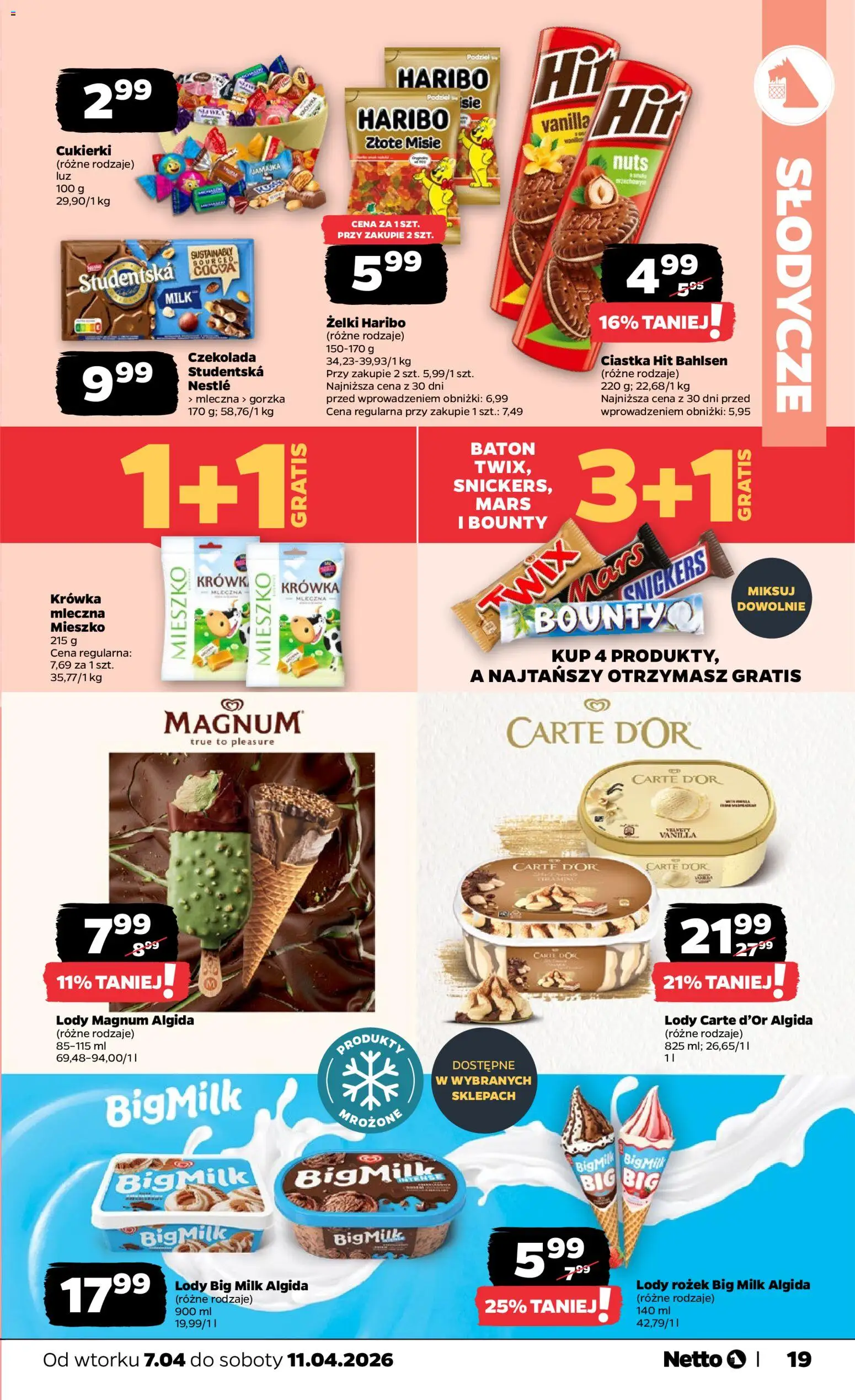 Netto gazetka od wtorku spożywcza od 07.04.2026 | Strona: 19 | Produkty: Żelki, Lody Magnum, Cukierki, Lody