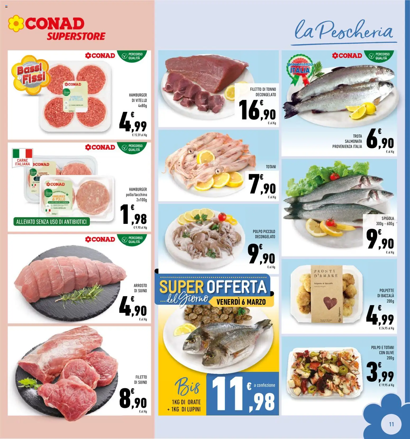Volantino Conad del 25.02.2026 | Pagina: 11 | Prodotti: Arrosto, Trota, Olive, Hamburger