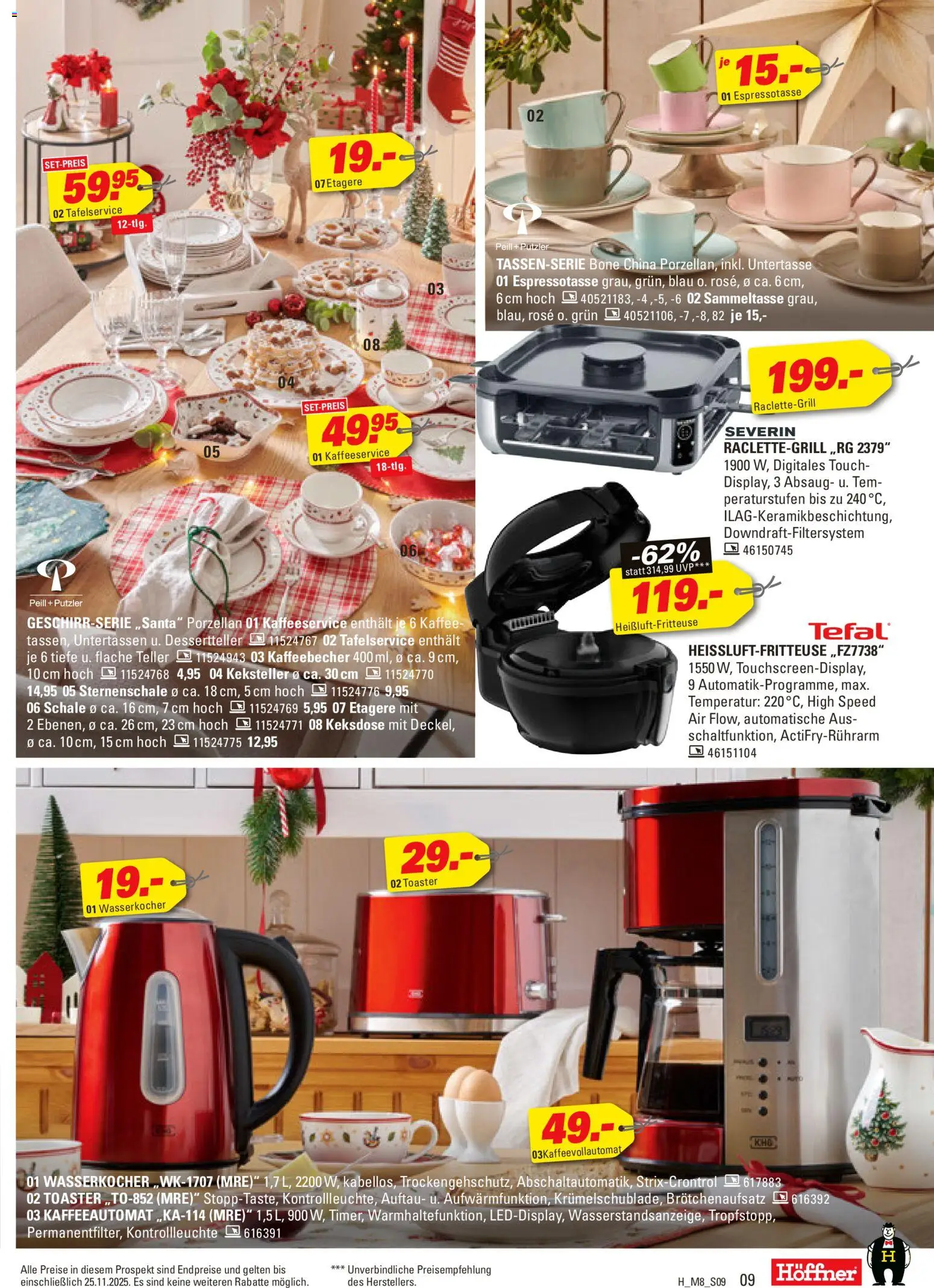 Höffner Prospekt 	 – gültig ab 12.11.2025 | Seite: 9 | Produkte: Wasserkocher, Toaster, Kaffee, Heißluftfritteuse