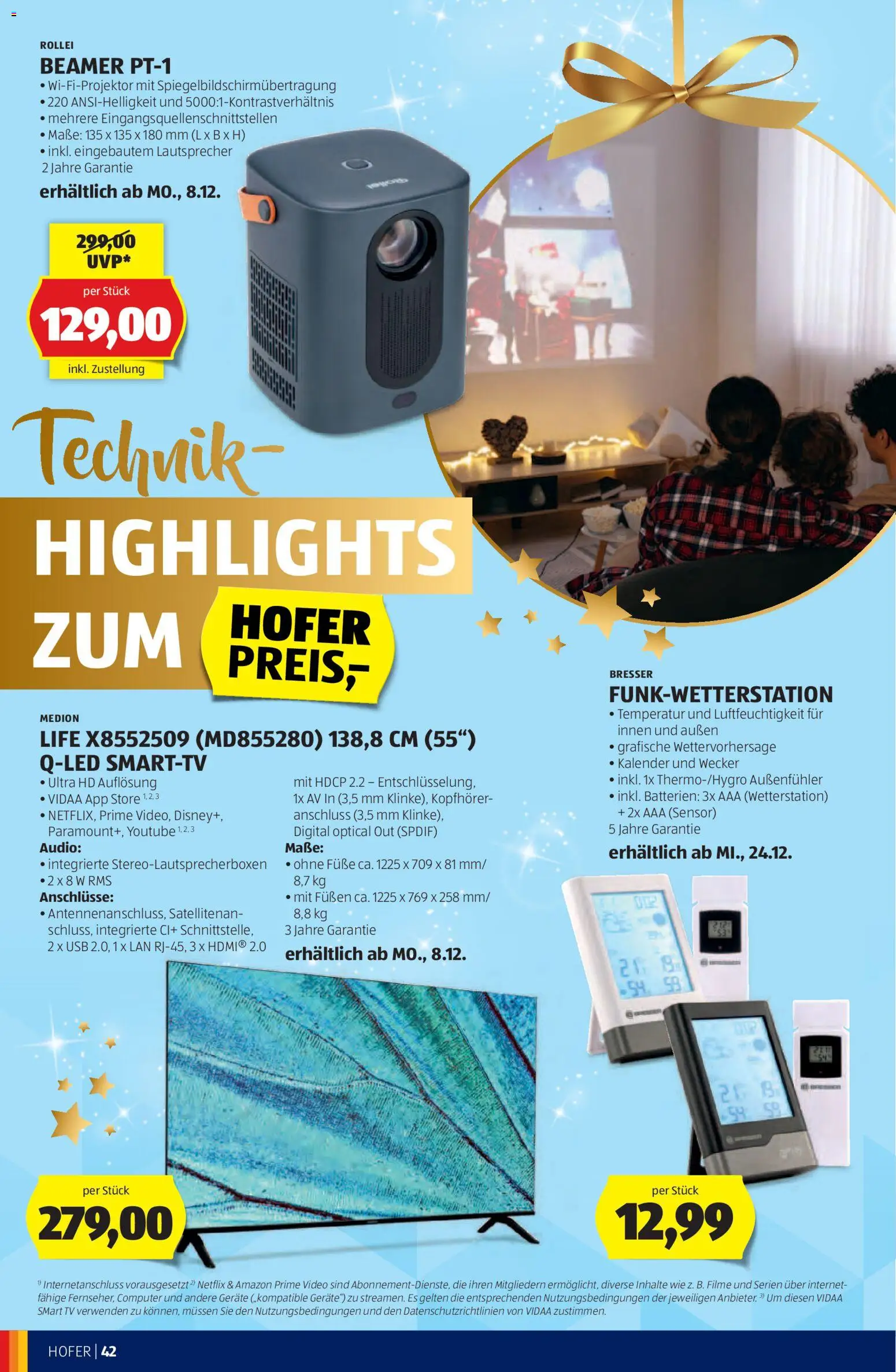 Hofer Weihnachtskatalog gültig ab 05.11.2025 | Seite: 42 | Produkte: Computer, TV, Video, Wetterstation