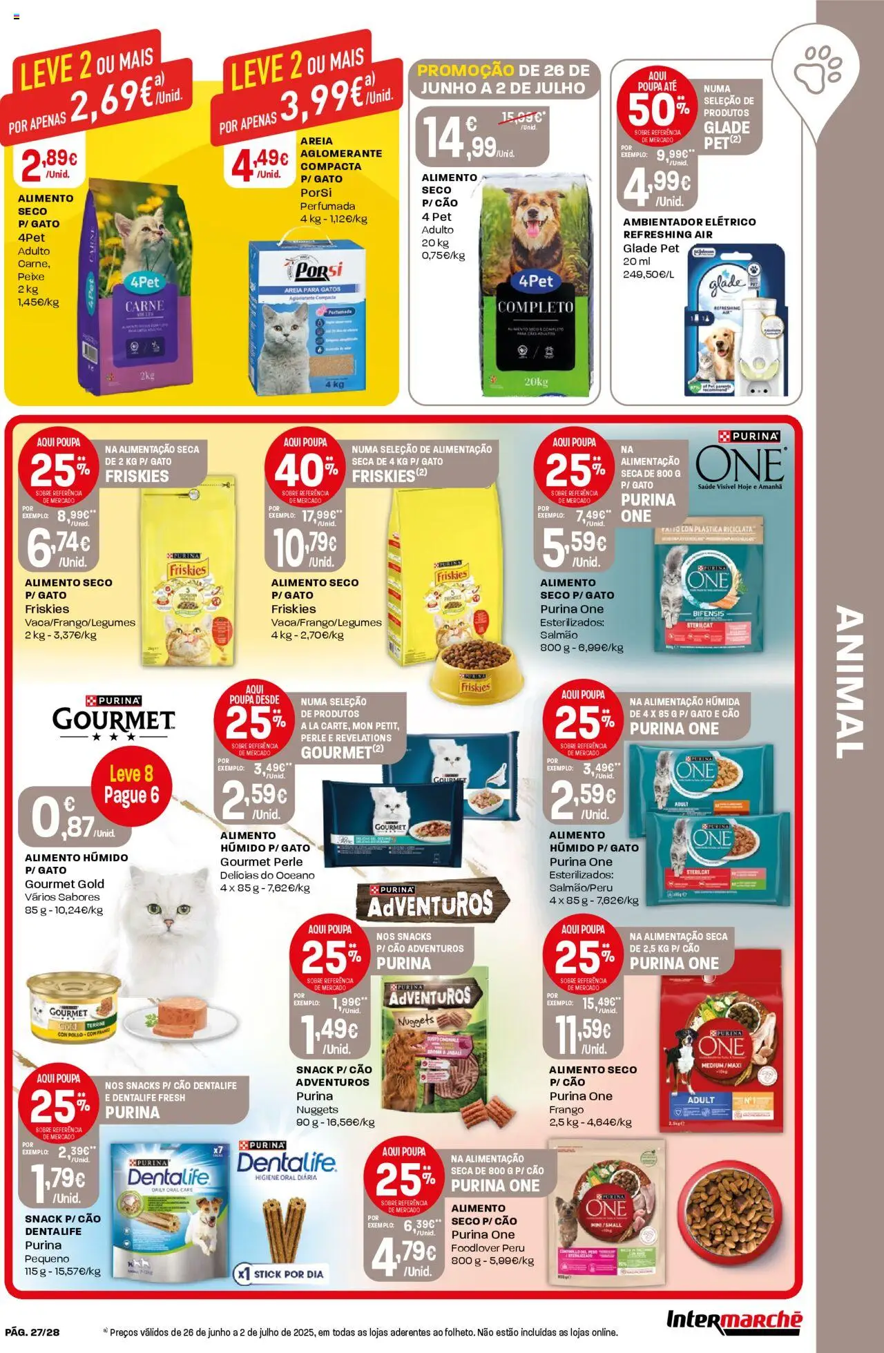 Intermarché folheto │ válido de 26.06.2025 | Página: 27 | Produtos: Purina one, Areia, Peixe, Carne