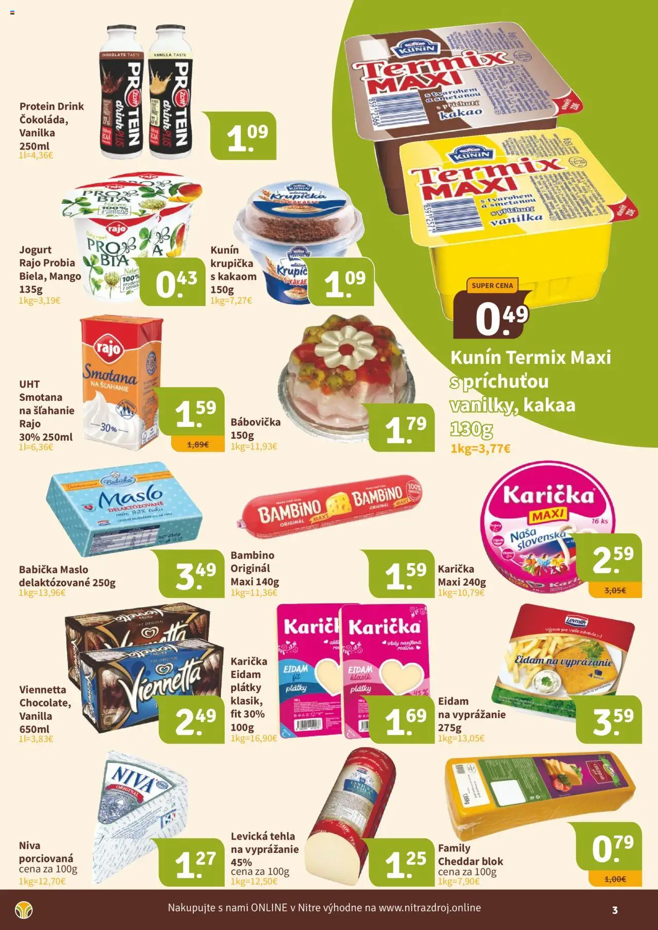 Nové Nitrazdroj akcie – leták je platný od 19.09.2025 | Strana: 3 | Produkty: Maslo, Eidam, Mango, Kakao