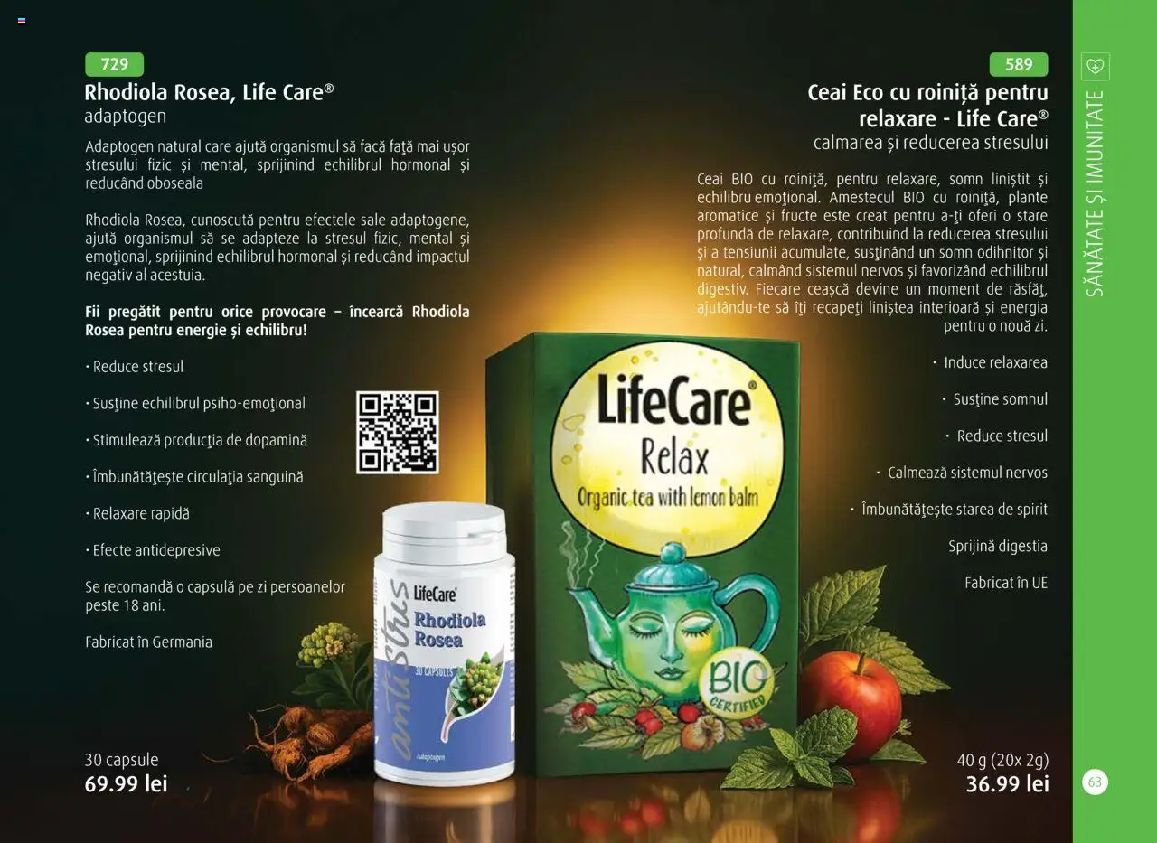 Noul catalog Life Care – valabil de la 01.10.2025 | Pagină: 65 | Produse: Şerit ödül, Pește, Ceai, Fructe